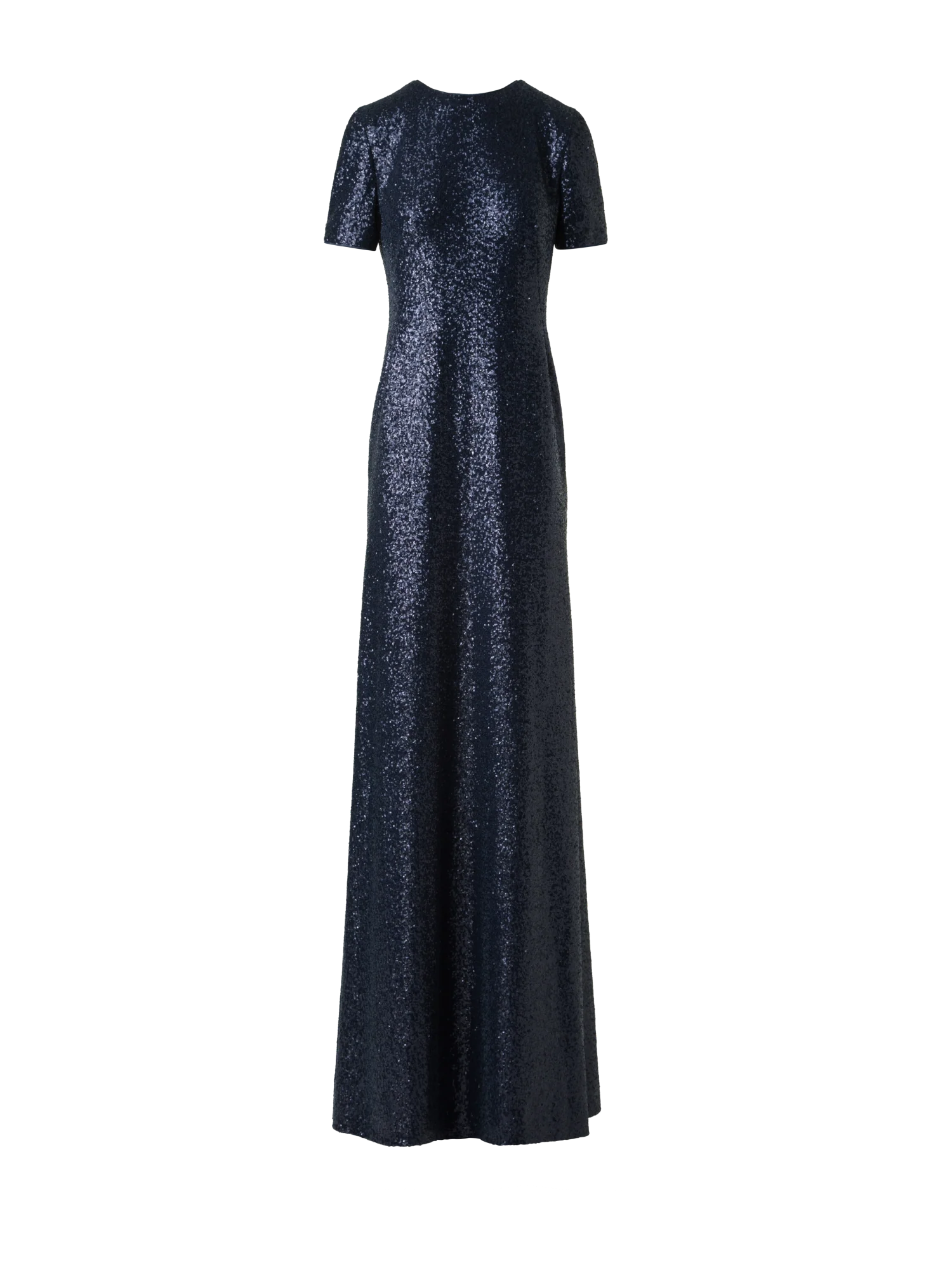 Long Sequined Evening Gown with Short Sleeves