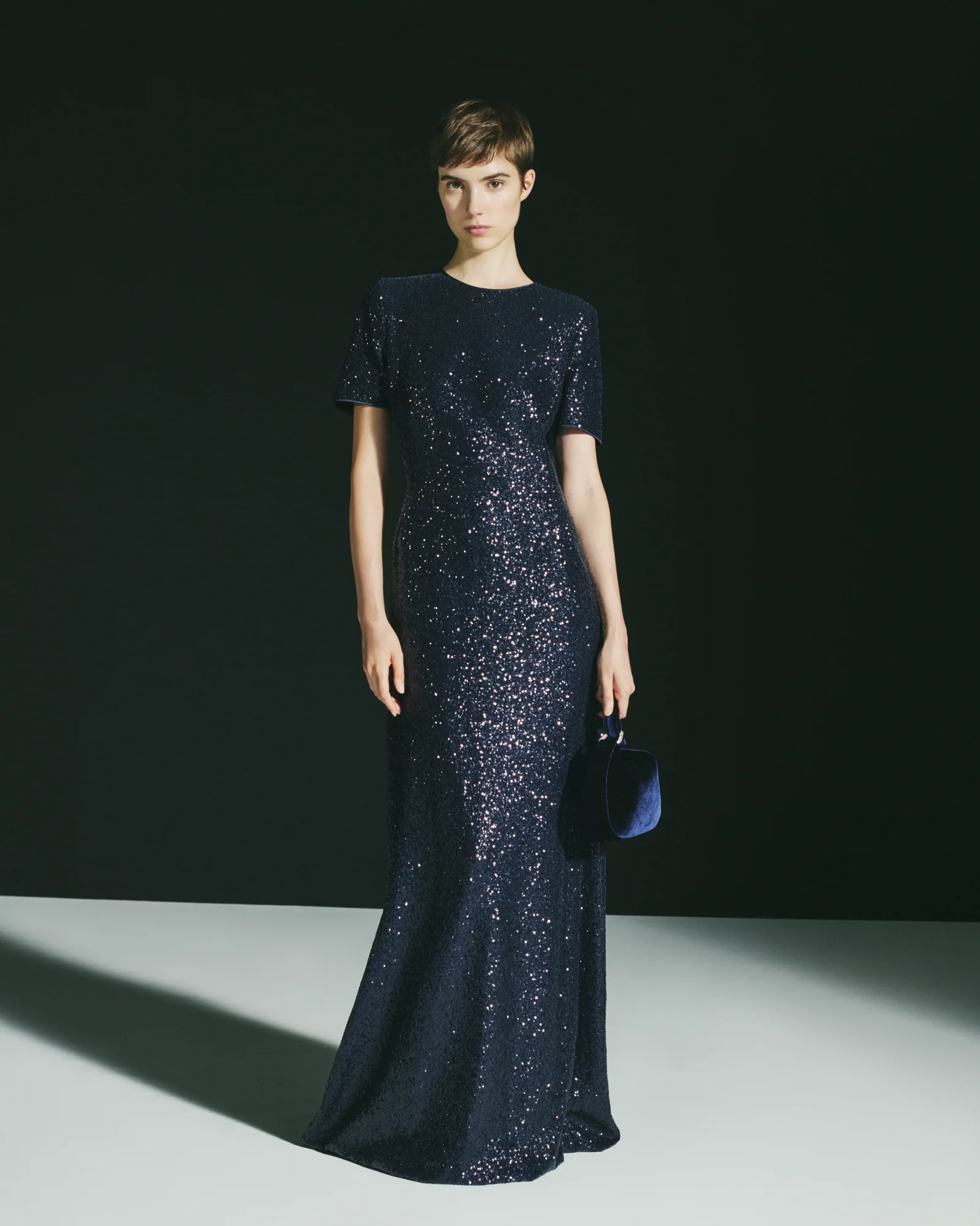 Long Sequined Evening Gown with Short Sleeves - Image 2