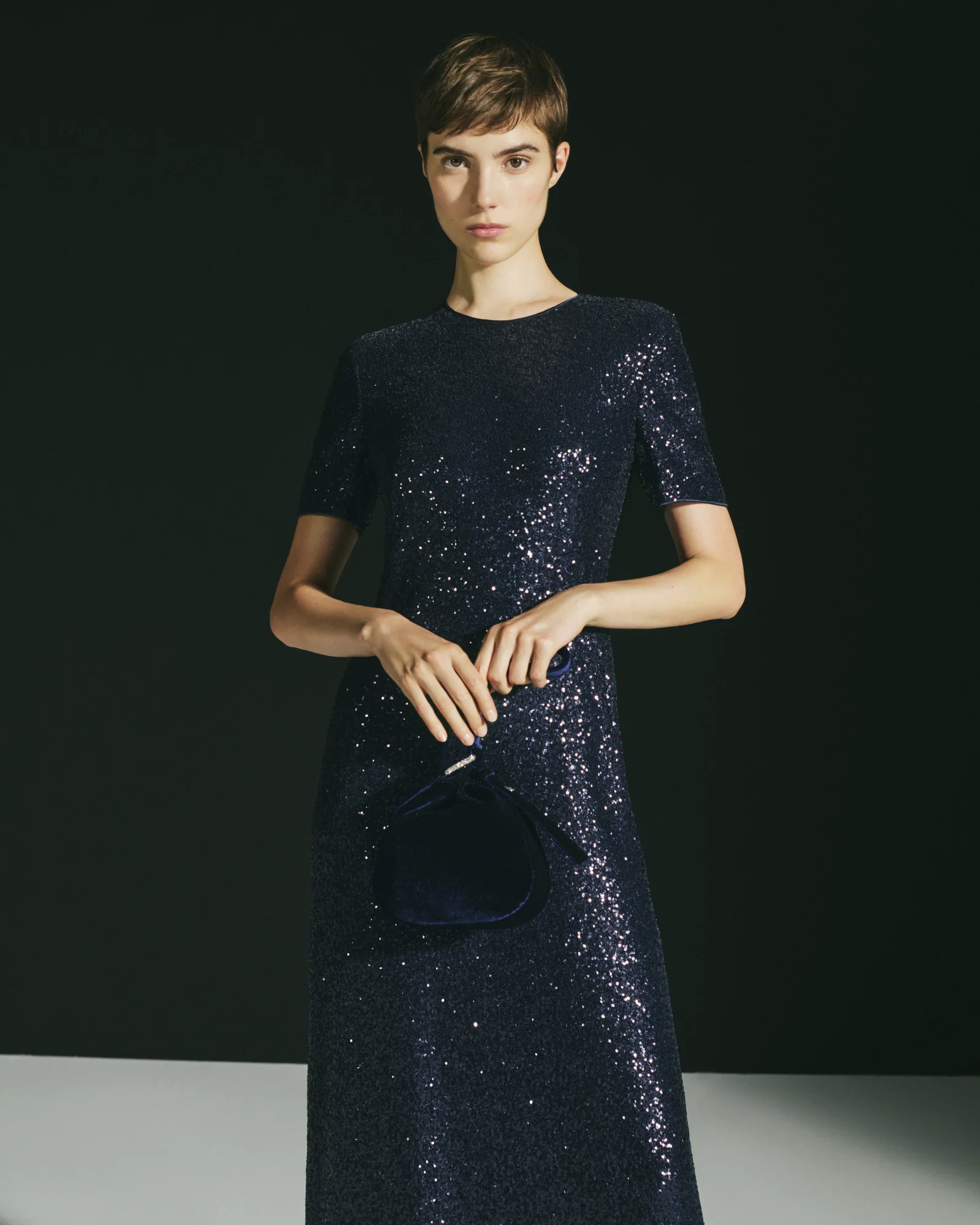 Long Sequined Evening Gown with Short Sleeves - Image 5