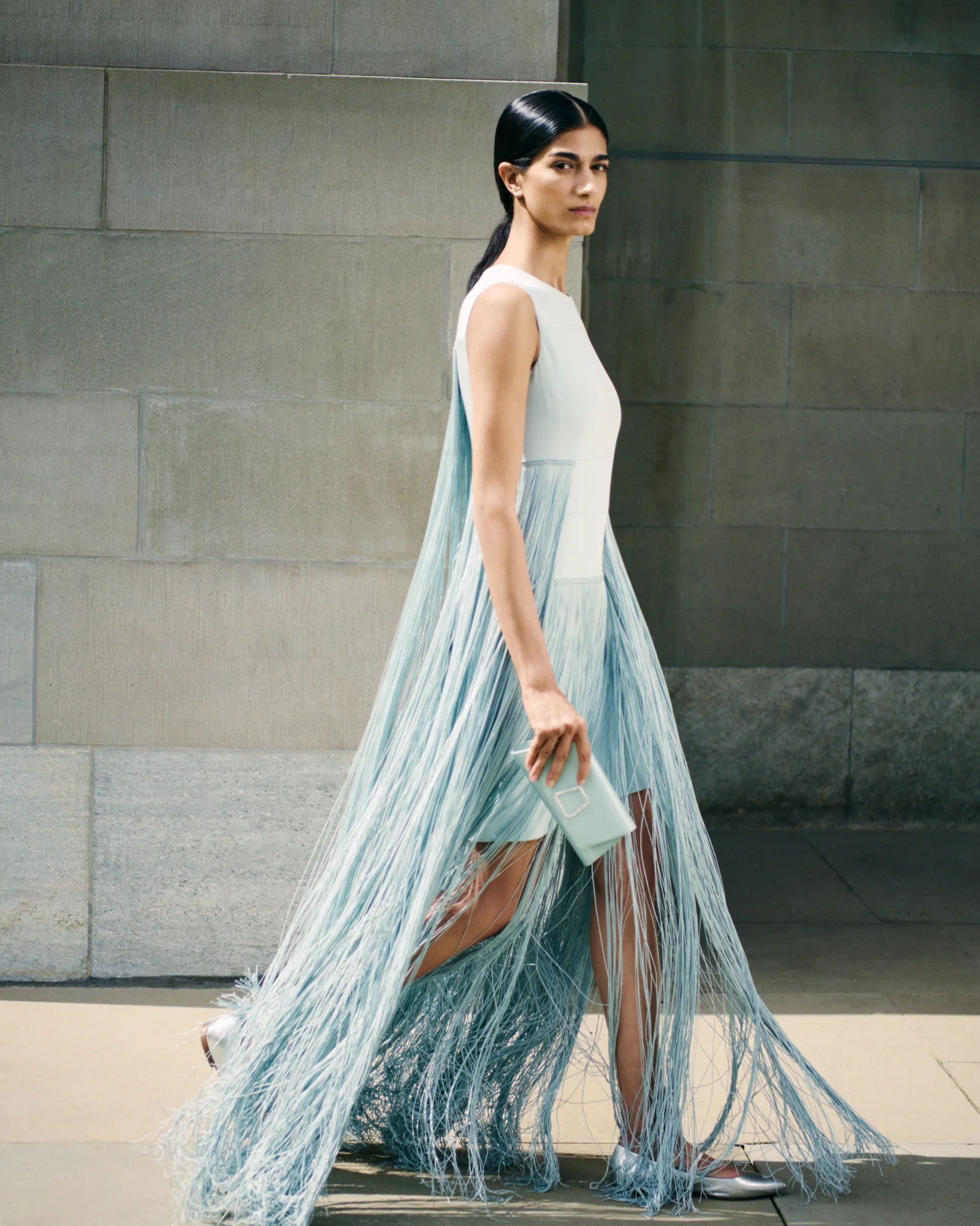 Long Silk Gown with Asymmetrical Fringes - Image 2