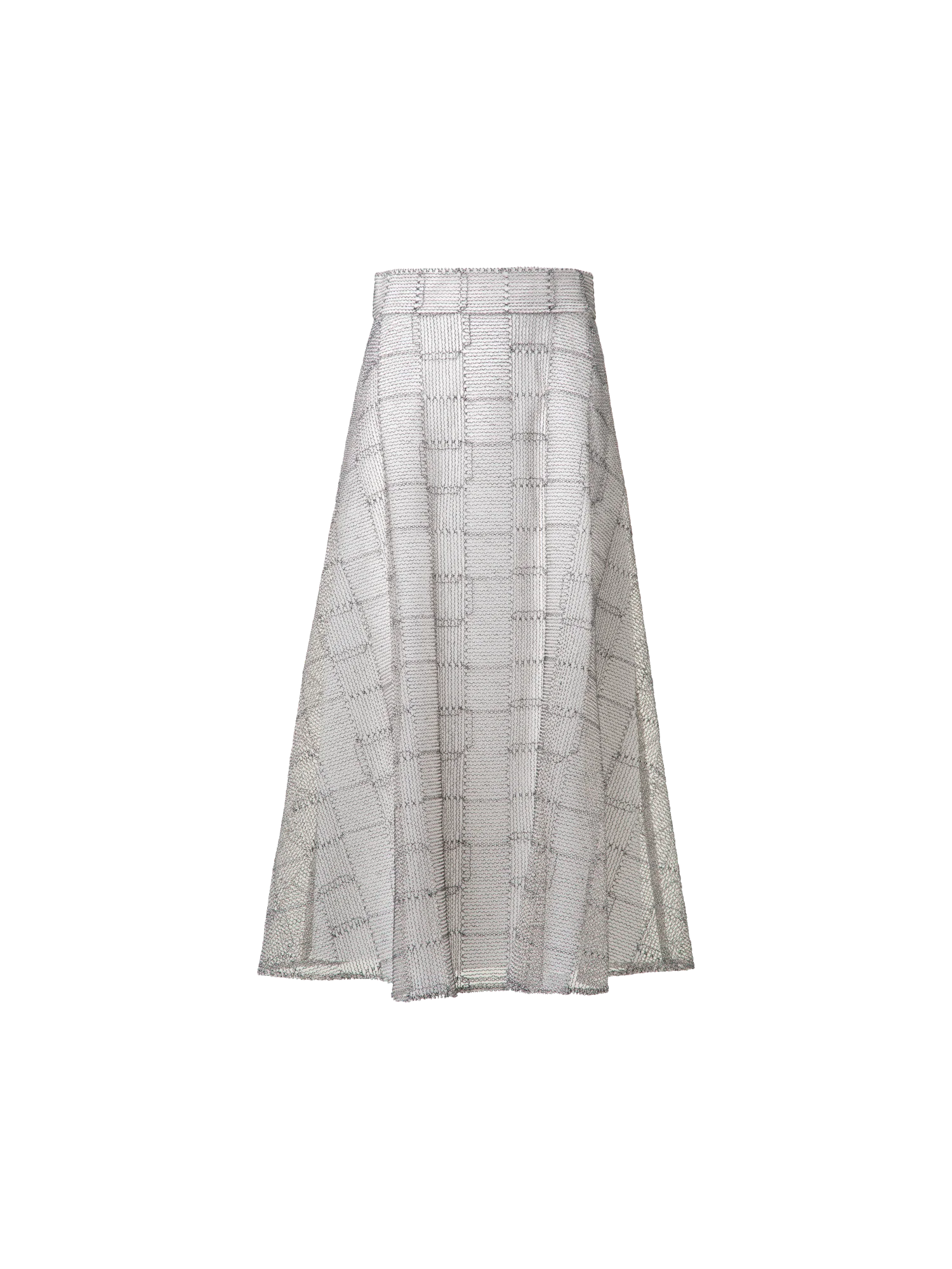 A-Line Square on Tulle Embroidery Midi Skirt