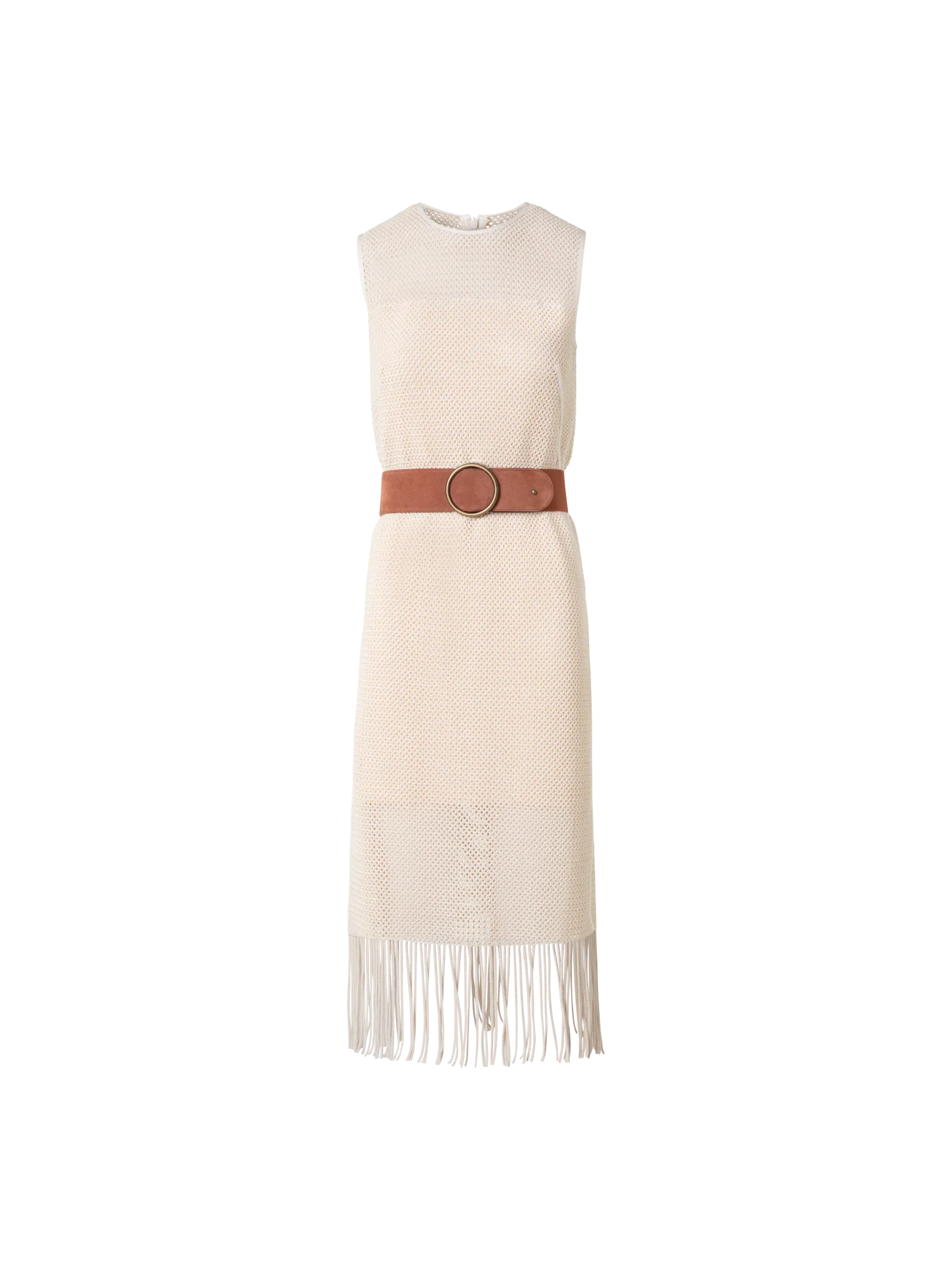 Midi Dress in Cotton Mesh with Fringes