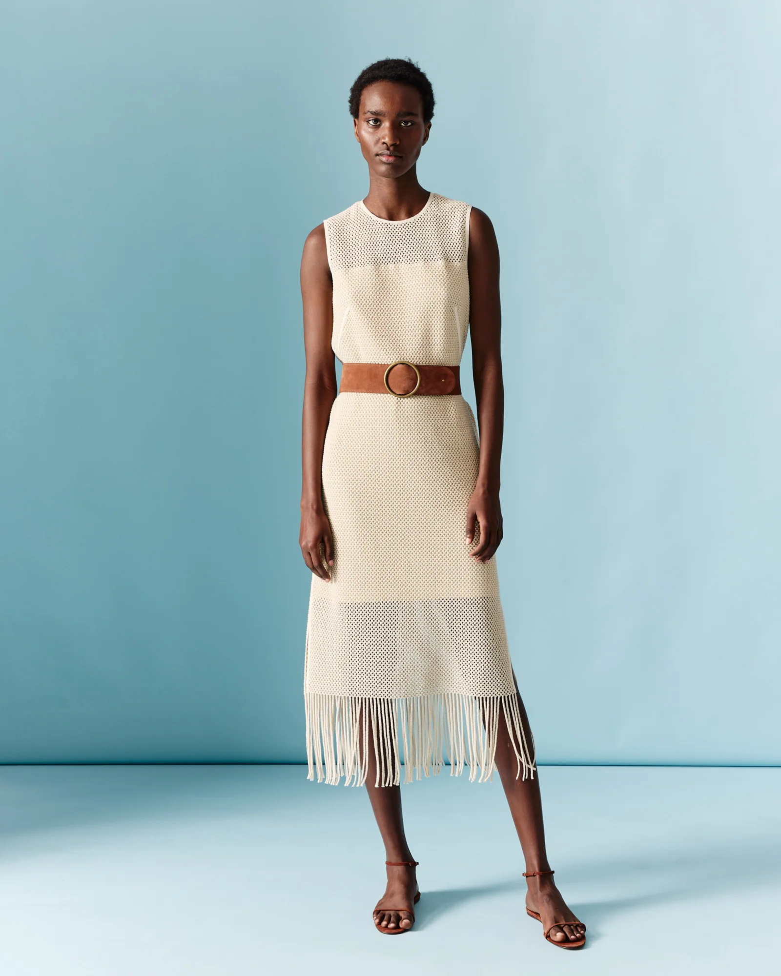 Midi Dress in Cotton Mesh with Fringes - Image 2