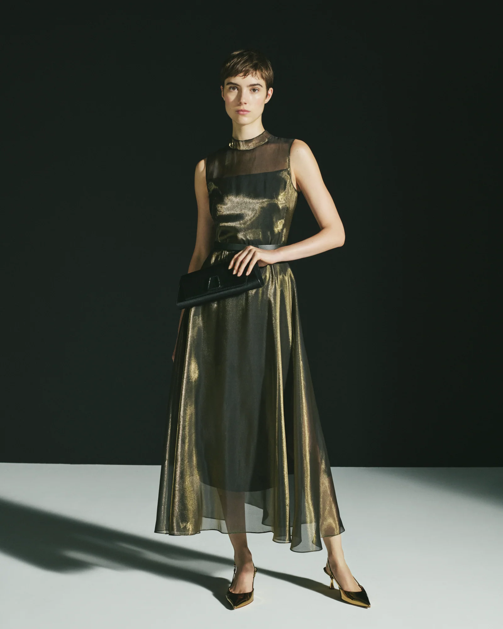 Sheer Shimmer Silk Blend Organza Midi Dress - Image 2