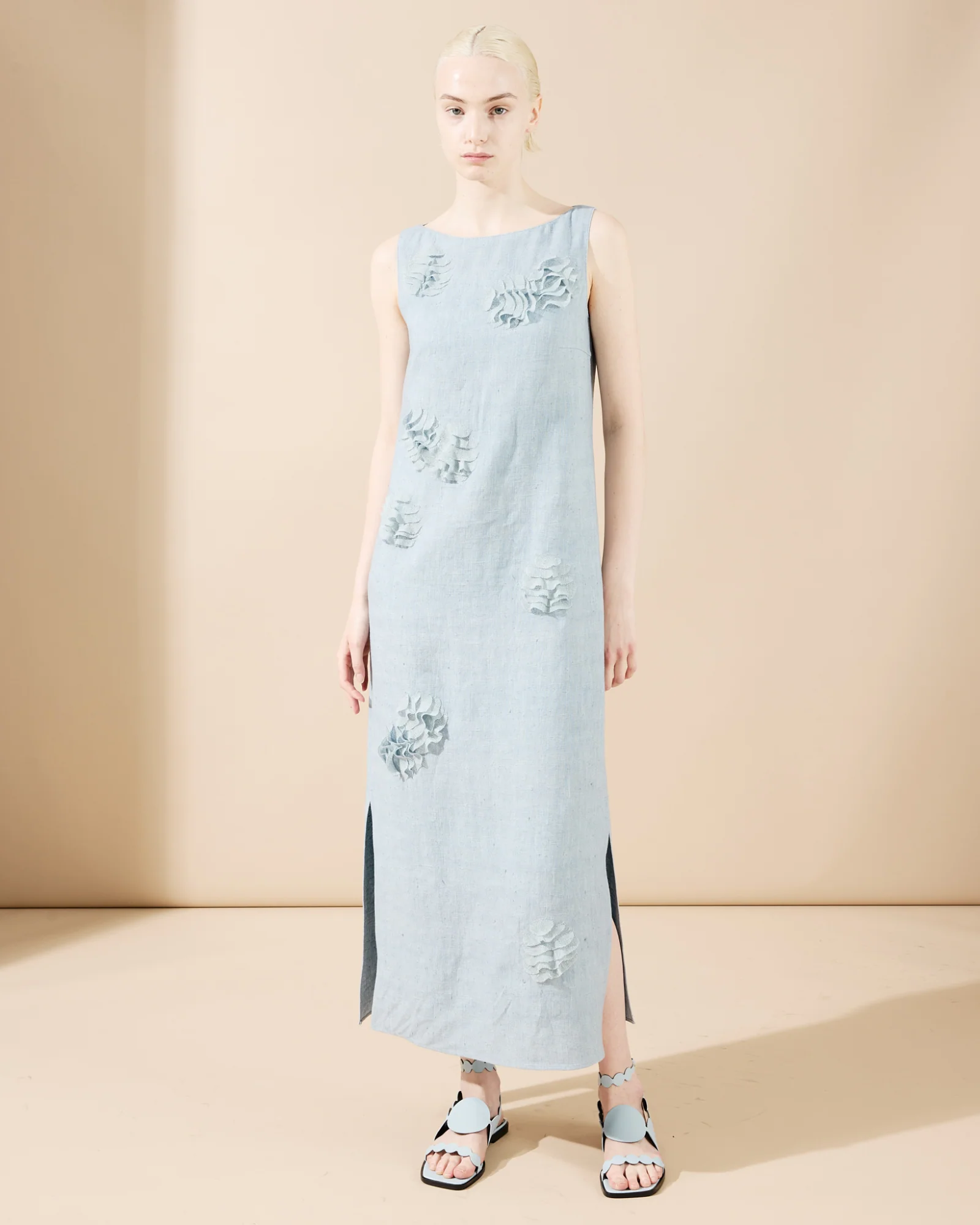 Midi Linen Dress with 3D Carnation Detail - Image 2