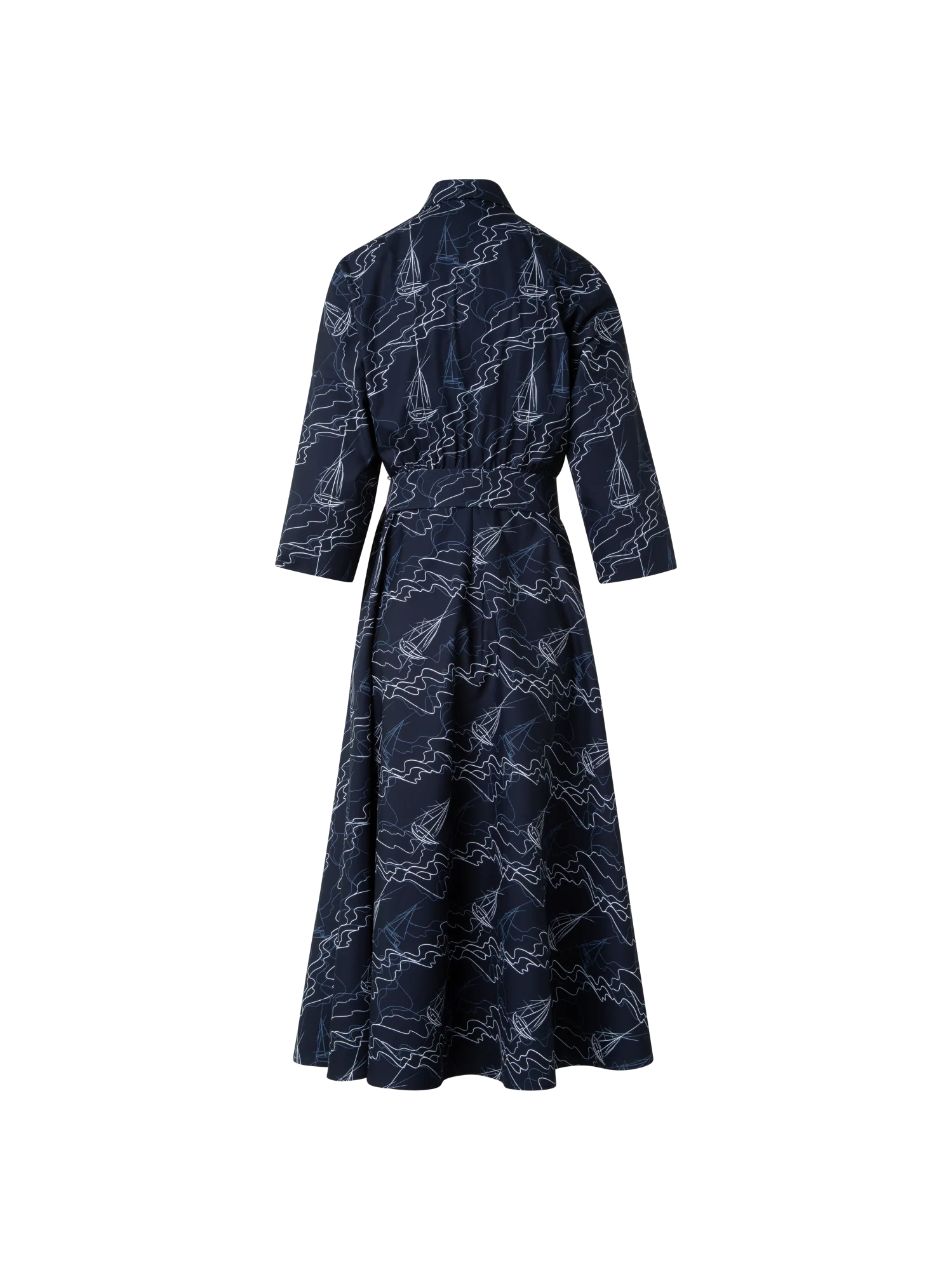 Midi Shirt Dress in Cotton with Sailboat Print - Image 3