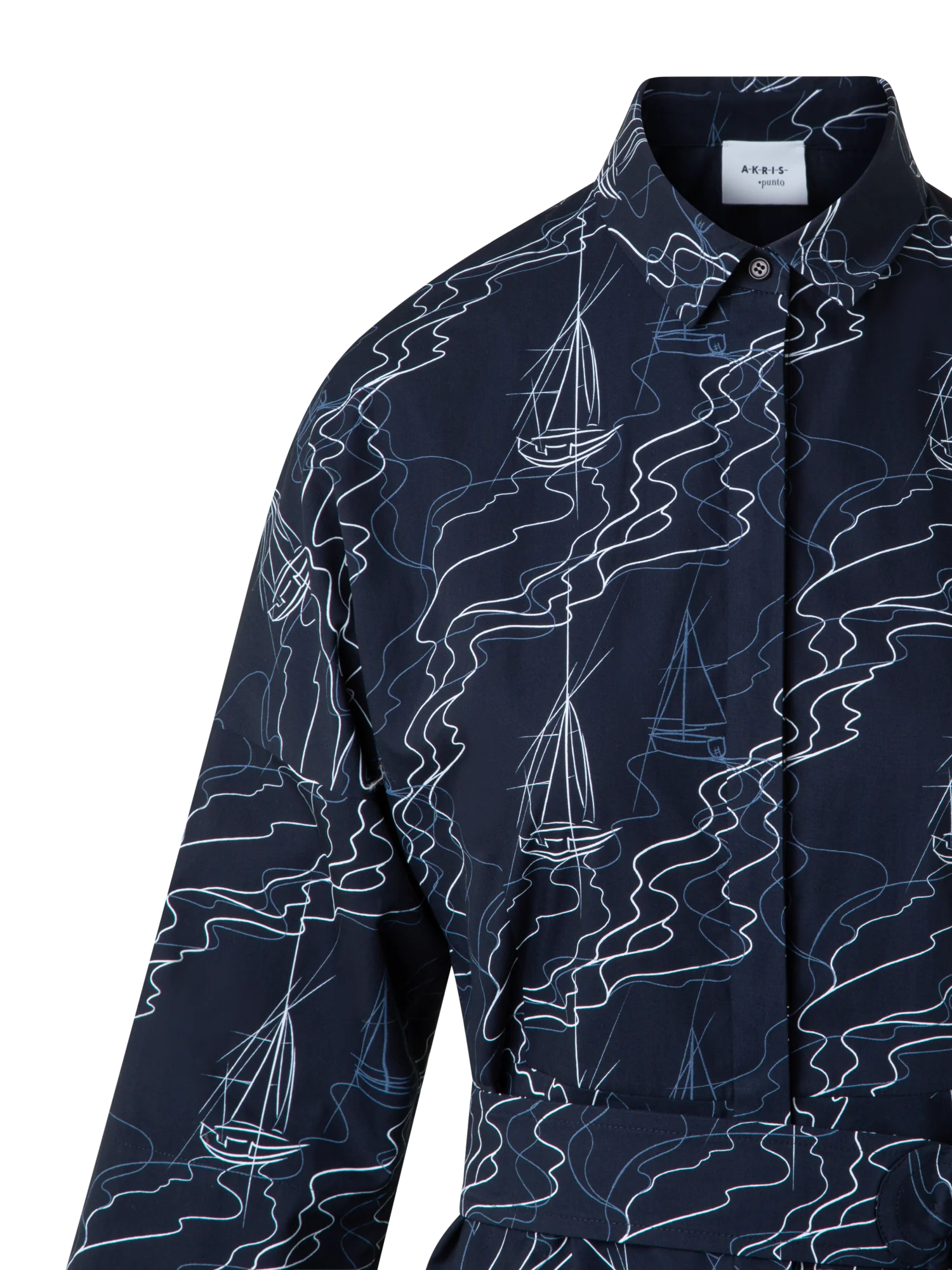 Midi Shirt Dress in Cotton with Sailboat Print - Image 4