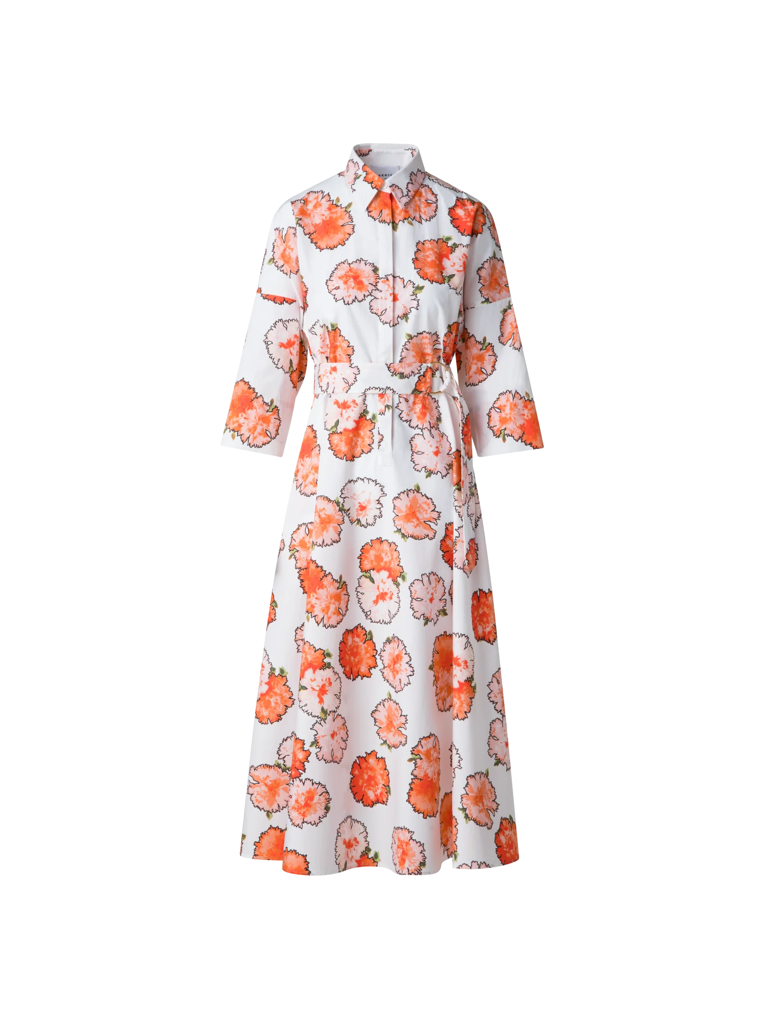 Midi Shirt Dress with Floral Carnation Print