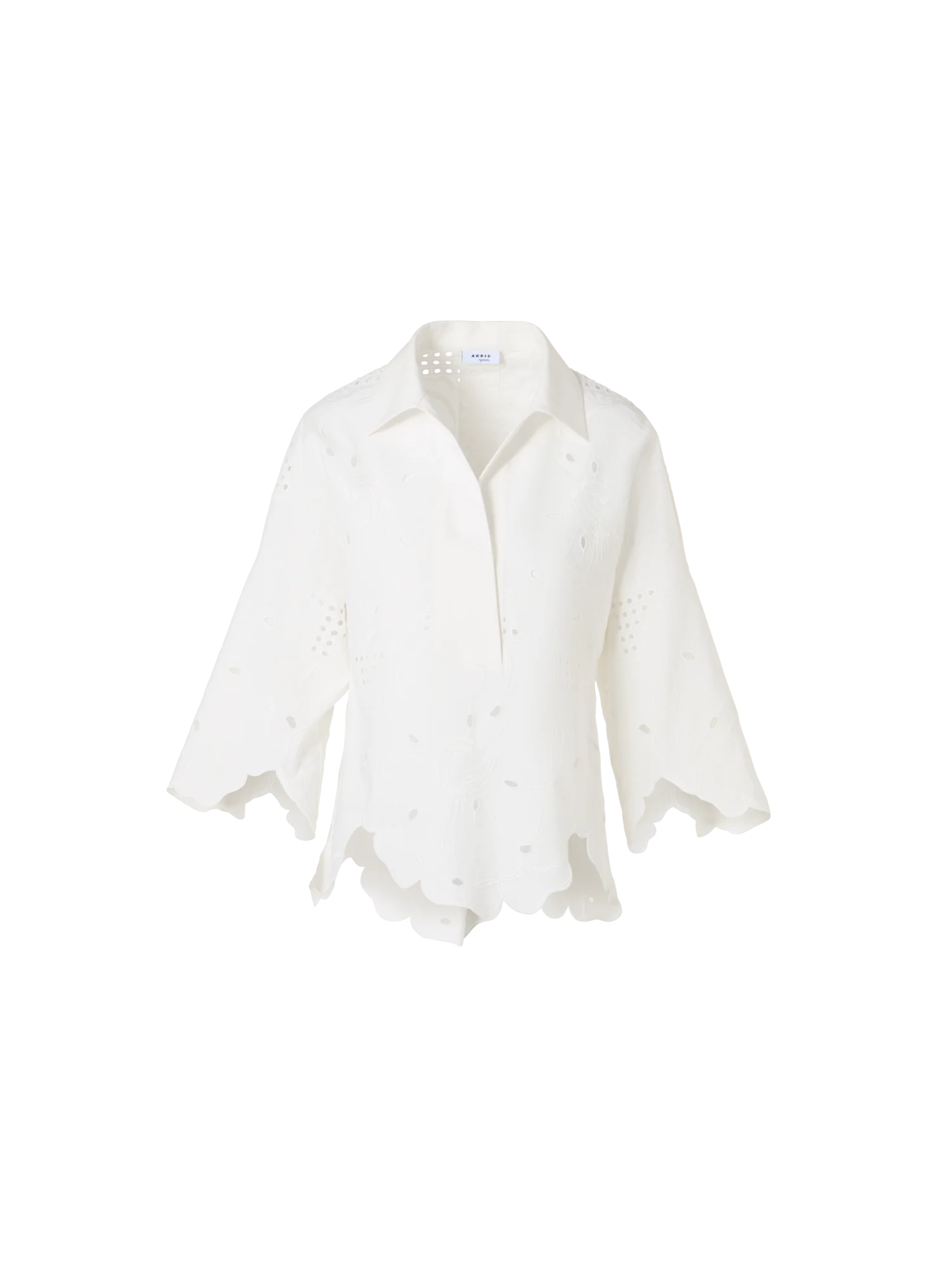 3/4-Sleeve Flower Eyelet Blouse