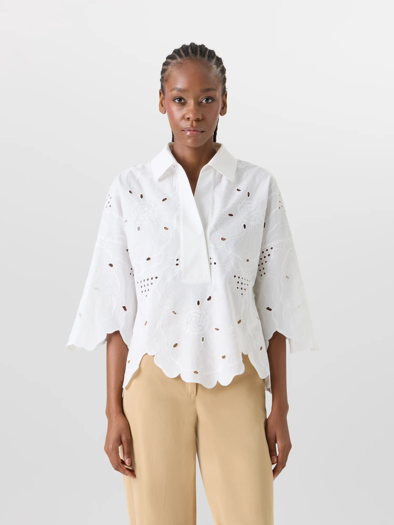 3/4-Sleeve Flower Eyelet Blouse - Image 2
