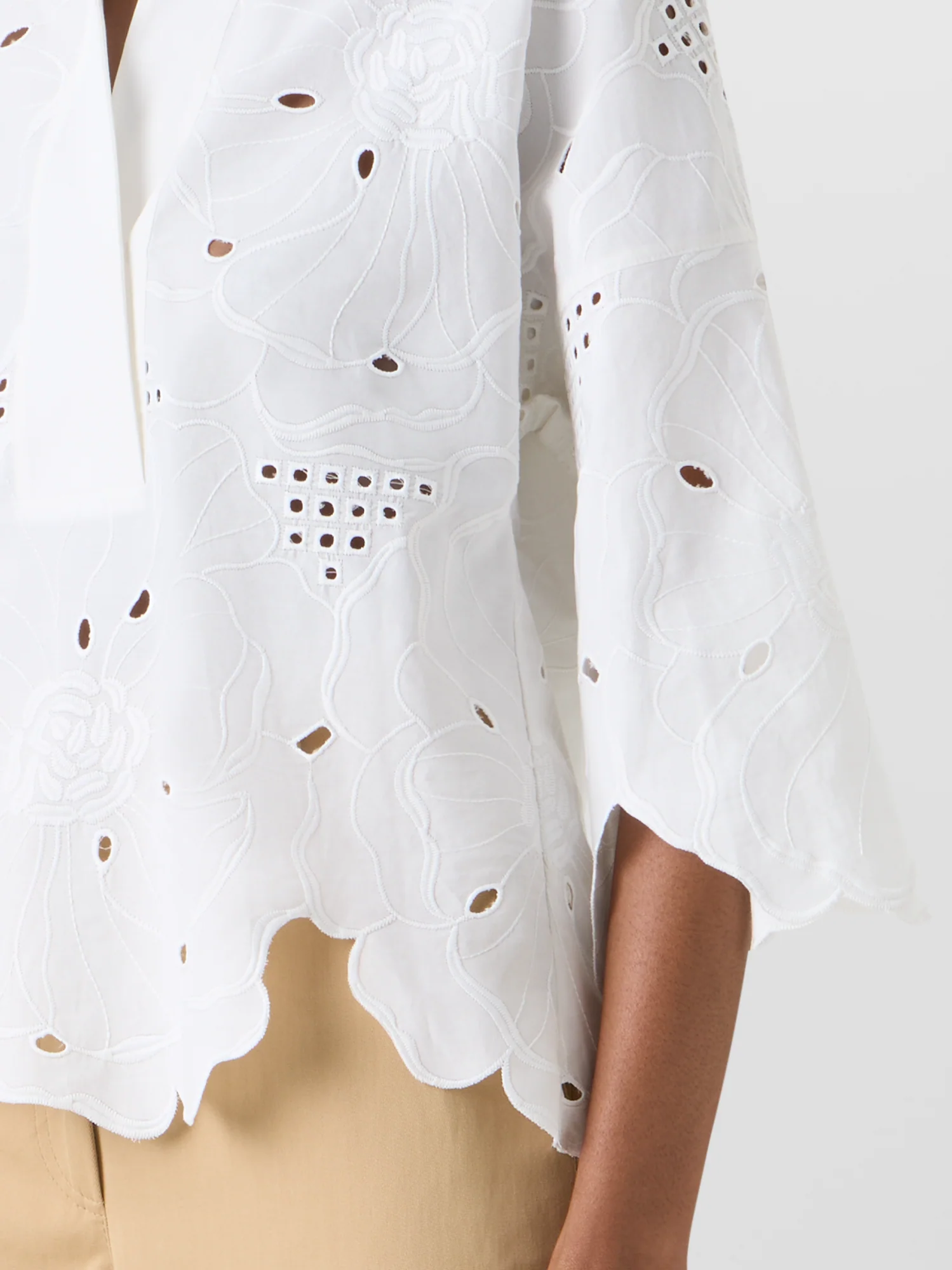 3/4-Sleeve Flower Eyelet Blouse - Image 4