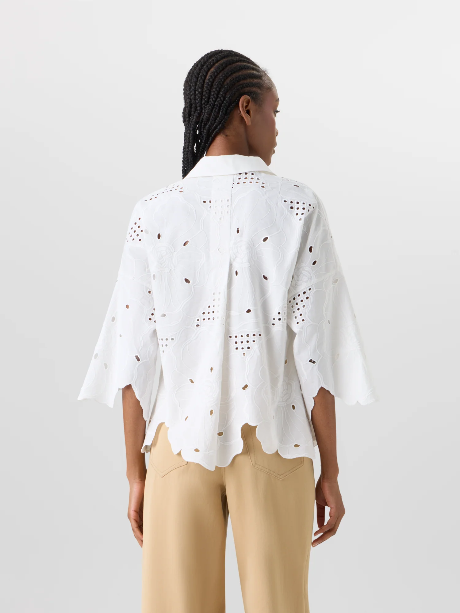 3/4-Sleeve Flower Eyelet Blouse - Image 6