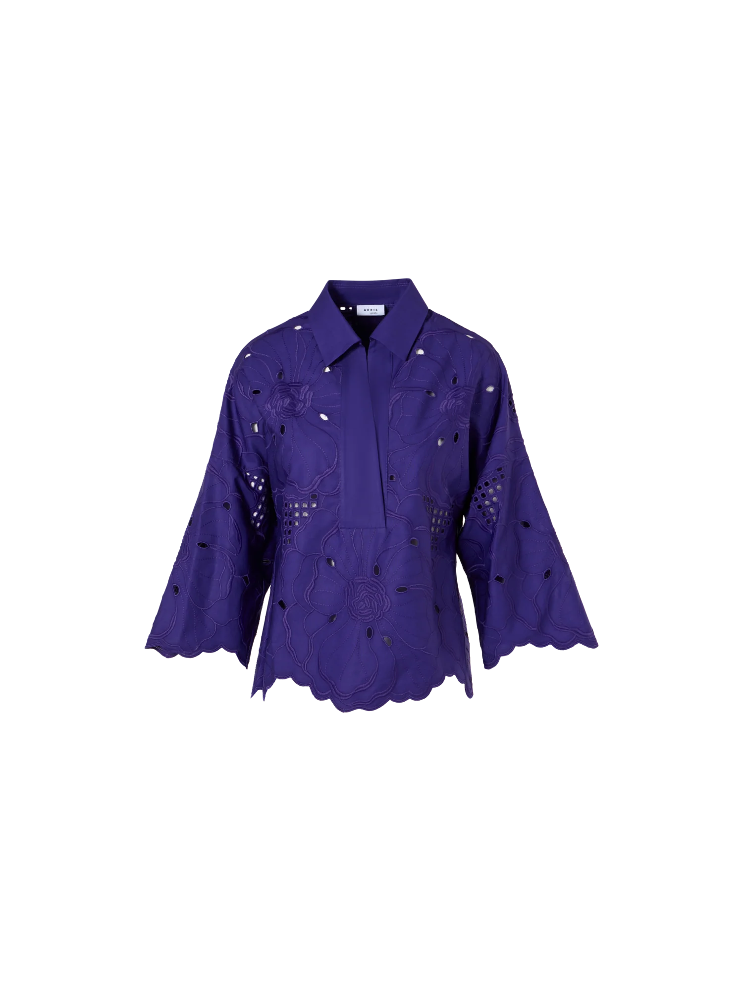3/4-Sleeve Flower Eyelet Blouse