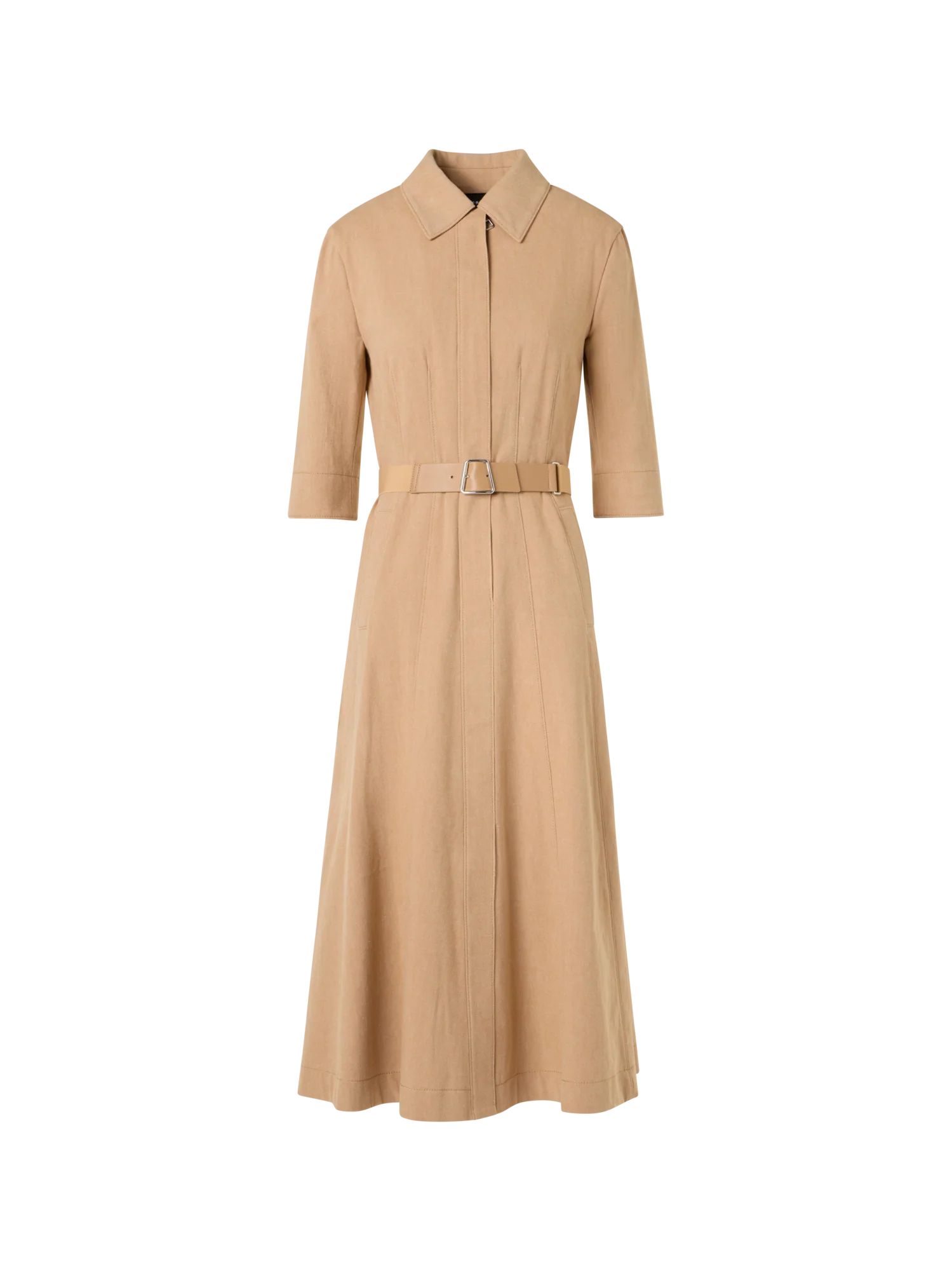A-Line Cotton-Denim Stretch Midi Dress