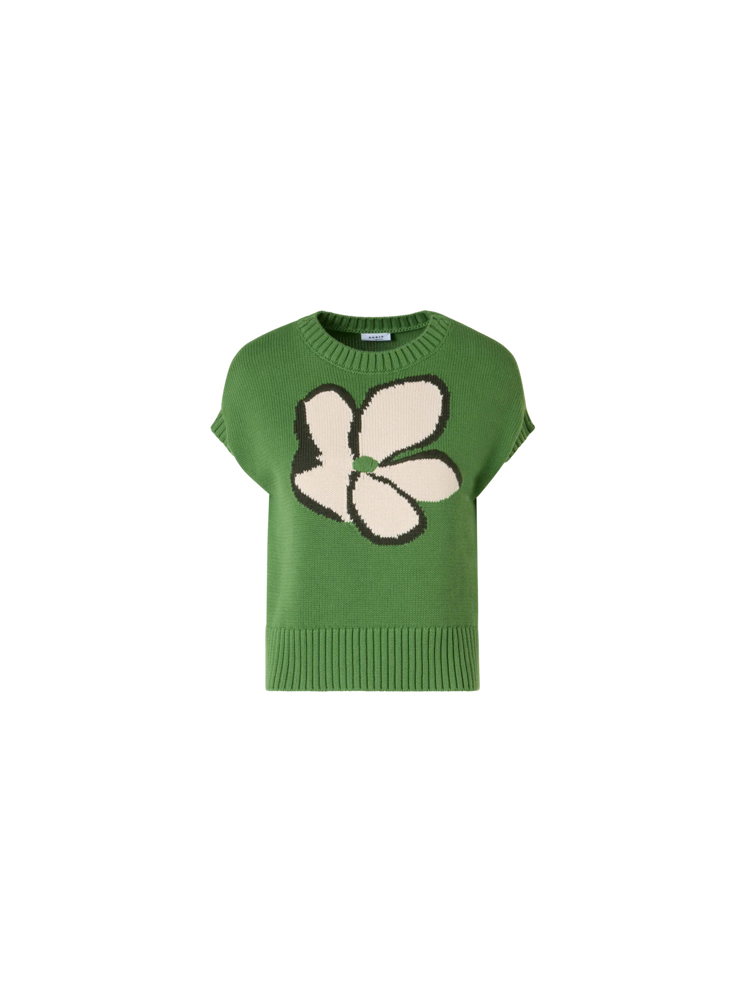 Cap-Sleeve Papercut Flower Knit Sweater