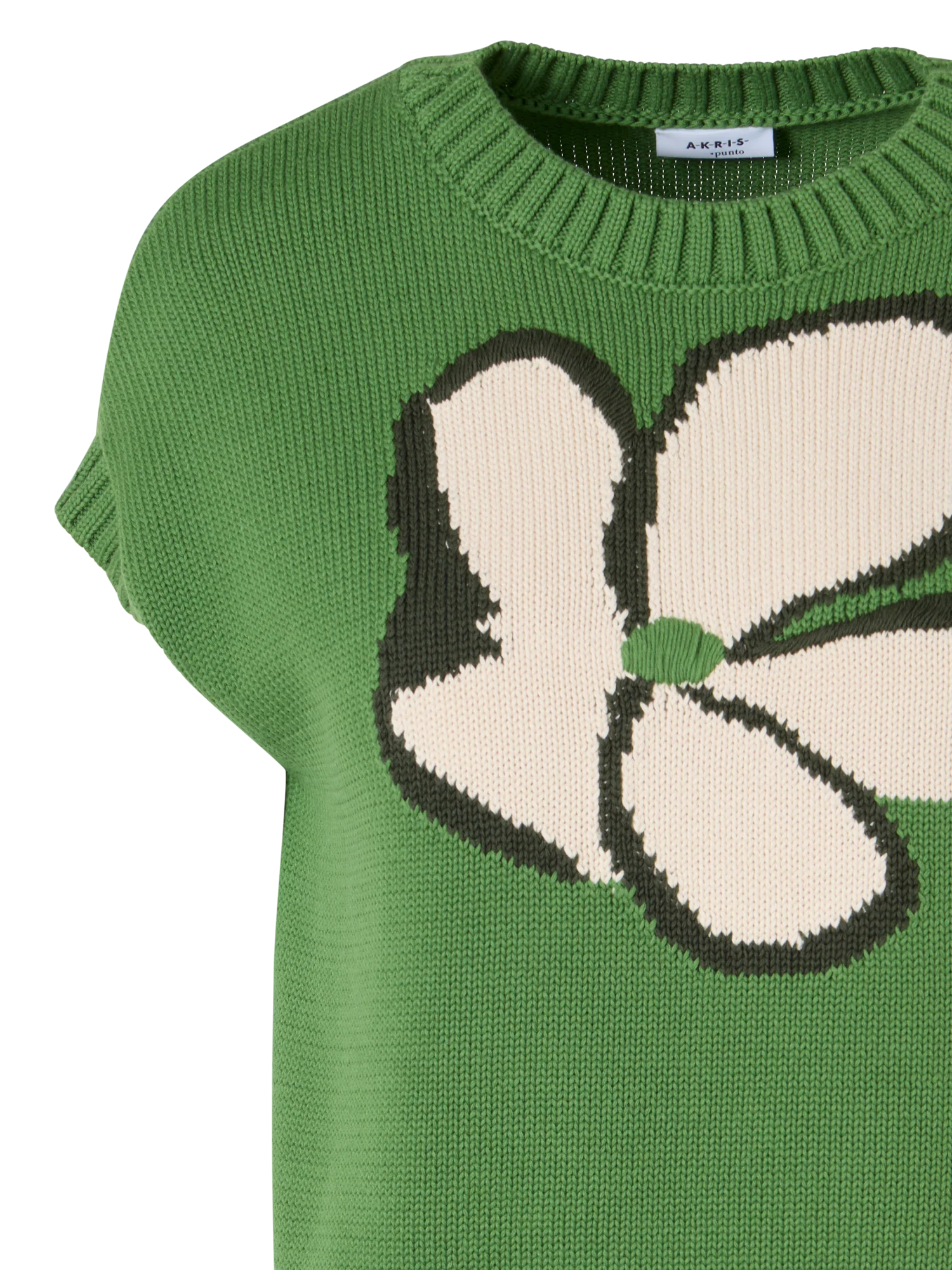 Cap-Sleeve Papercut Flower Knit Sweater - Image 3