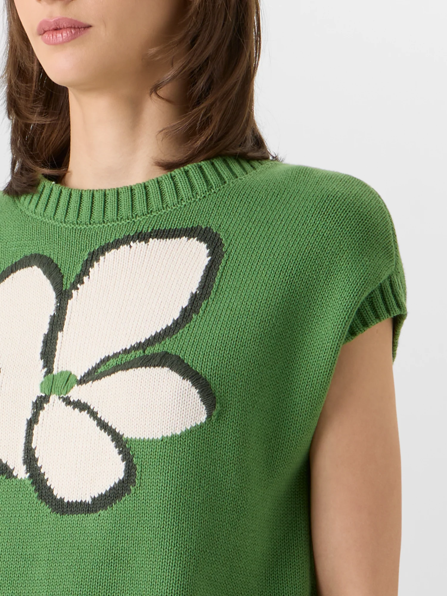 Cap-Sleeve Papercut Flower Knit Sweater - Image 4