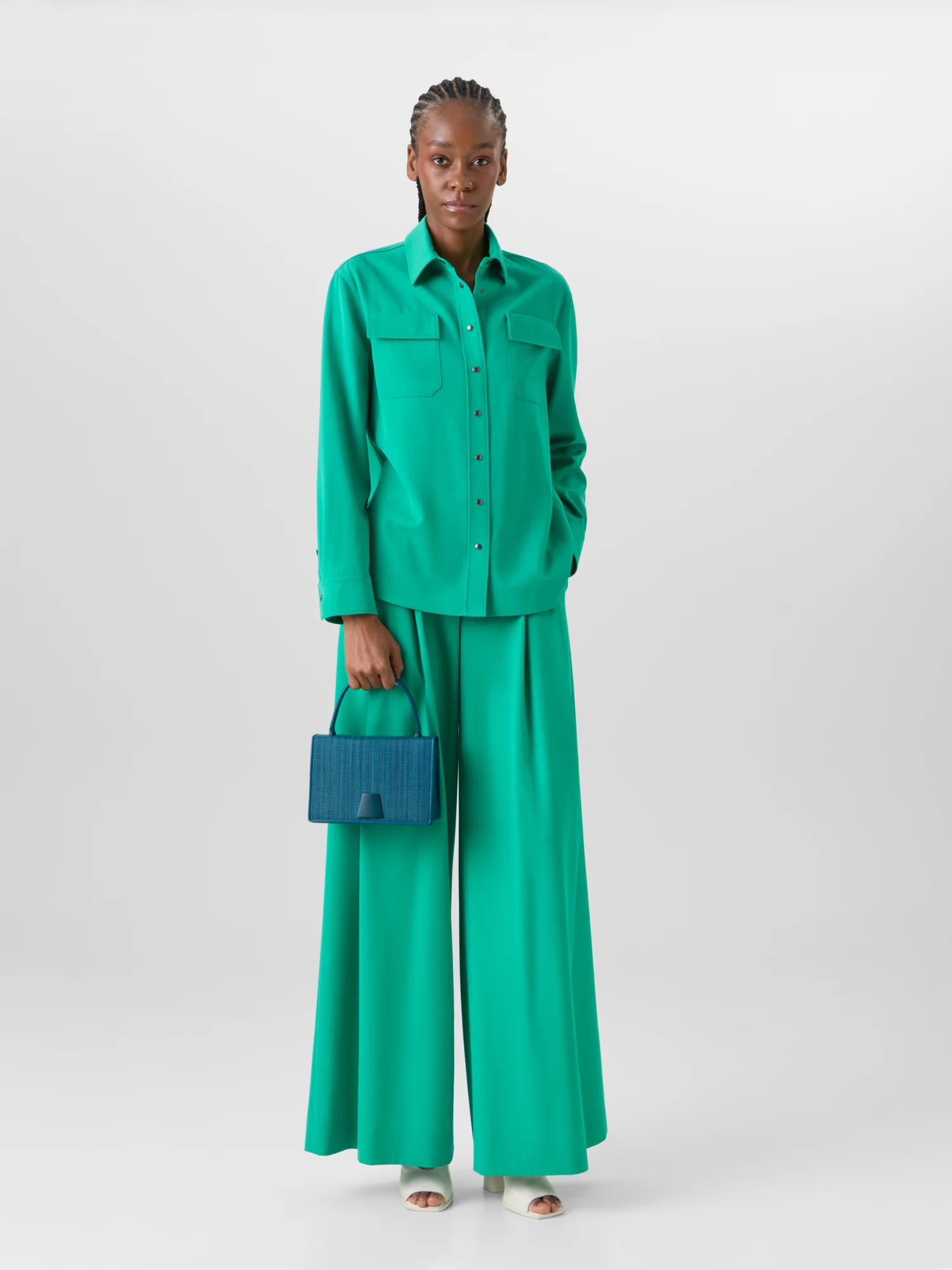 Cassie Flared Wide-Leg Pants in Wool Gabardine - Image 2