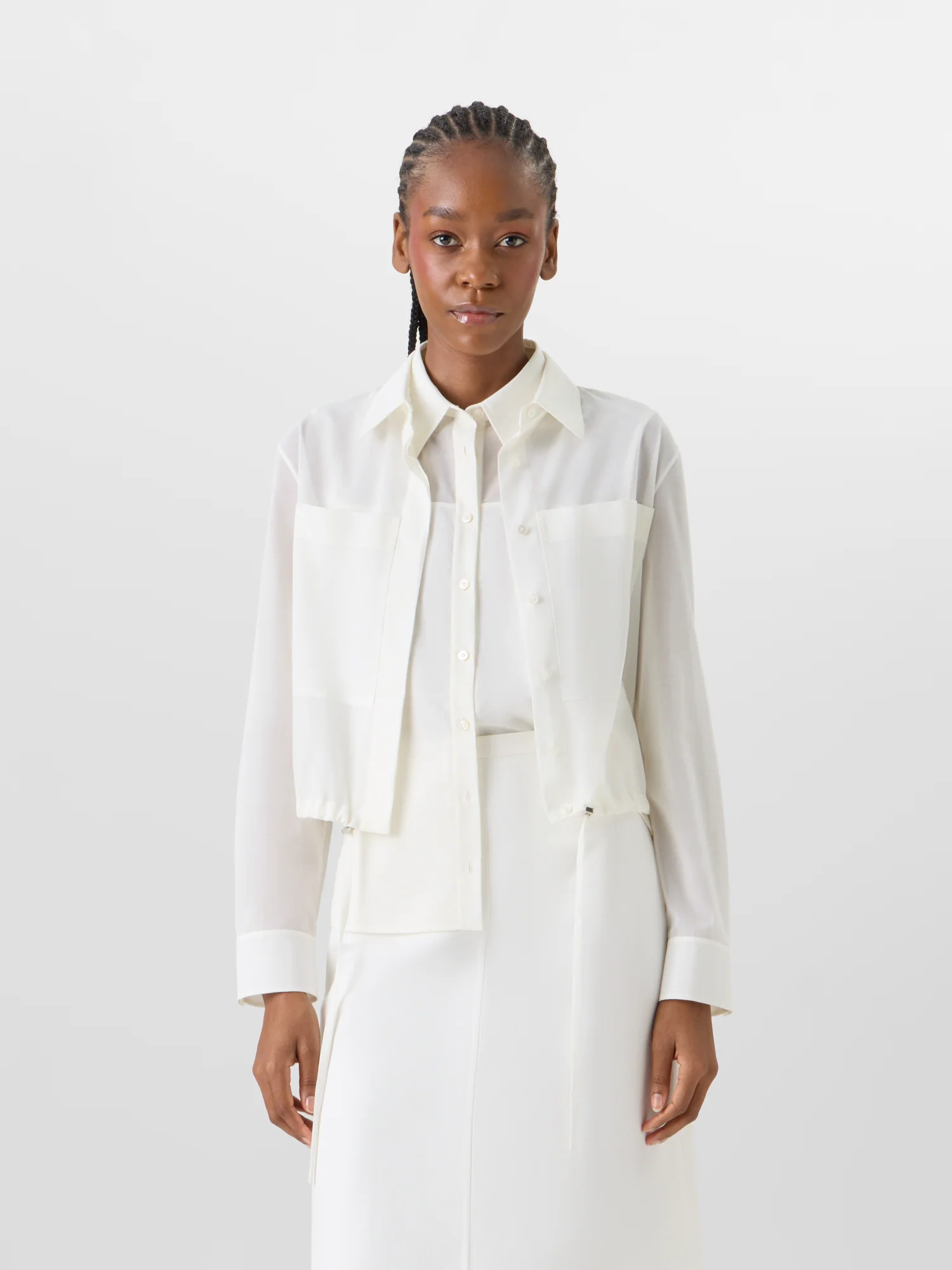 Long-Sleeve Cotton Voile Blouson Shirt - Image 4