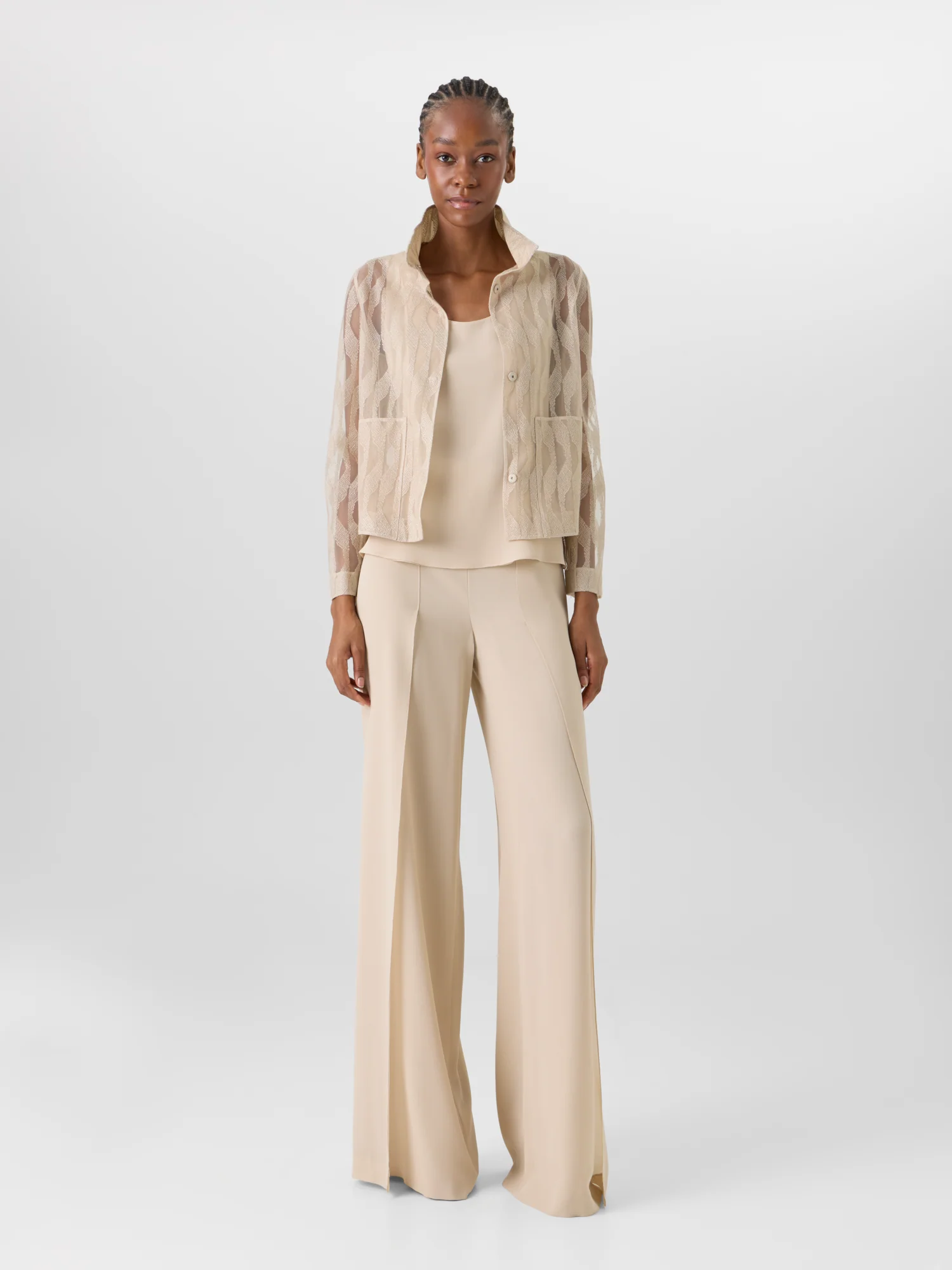 Fellia Wide-Flared-Leg Pants in Silk Georgette - Image 2