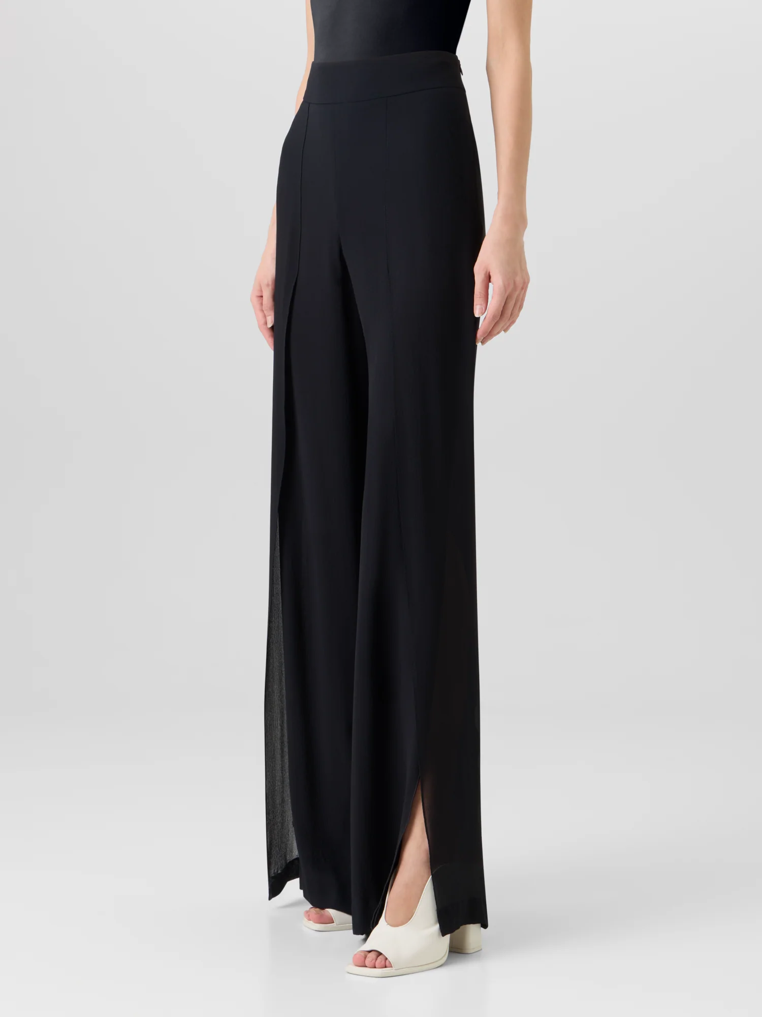 Fellia Wide-Flared-Leg Pants in Silk Georgette - Image 4