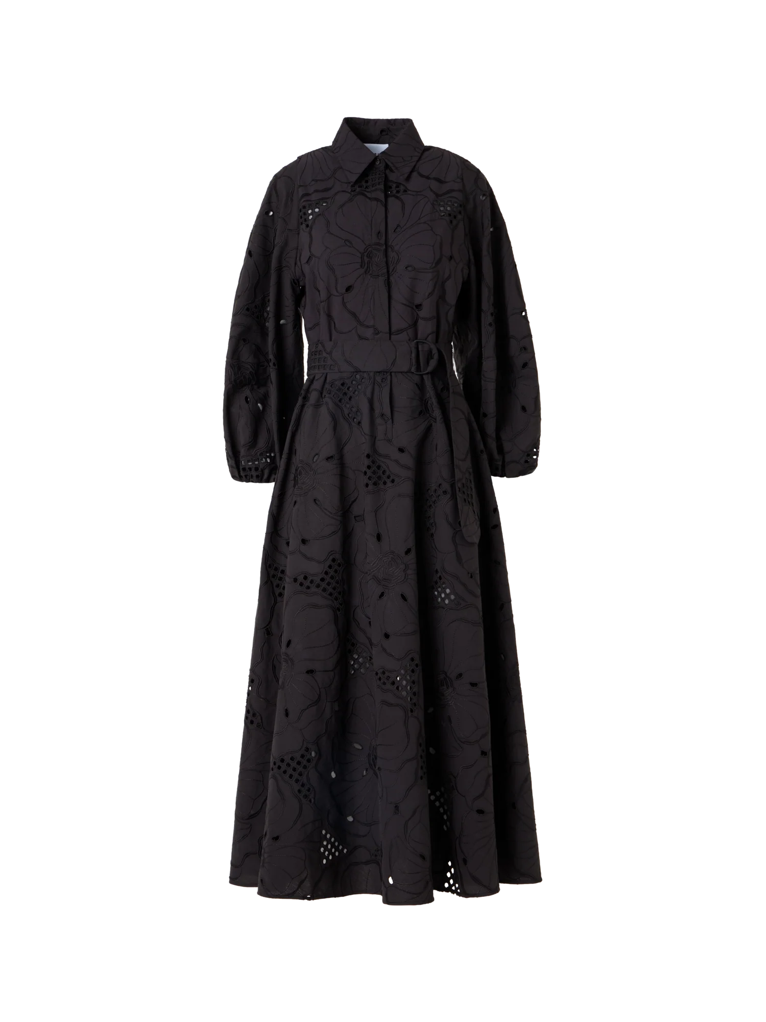 Fit-and-Flare Flower Eyelet Midi Dress