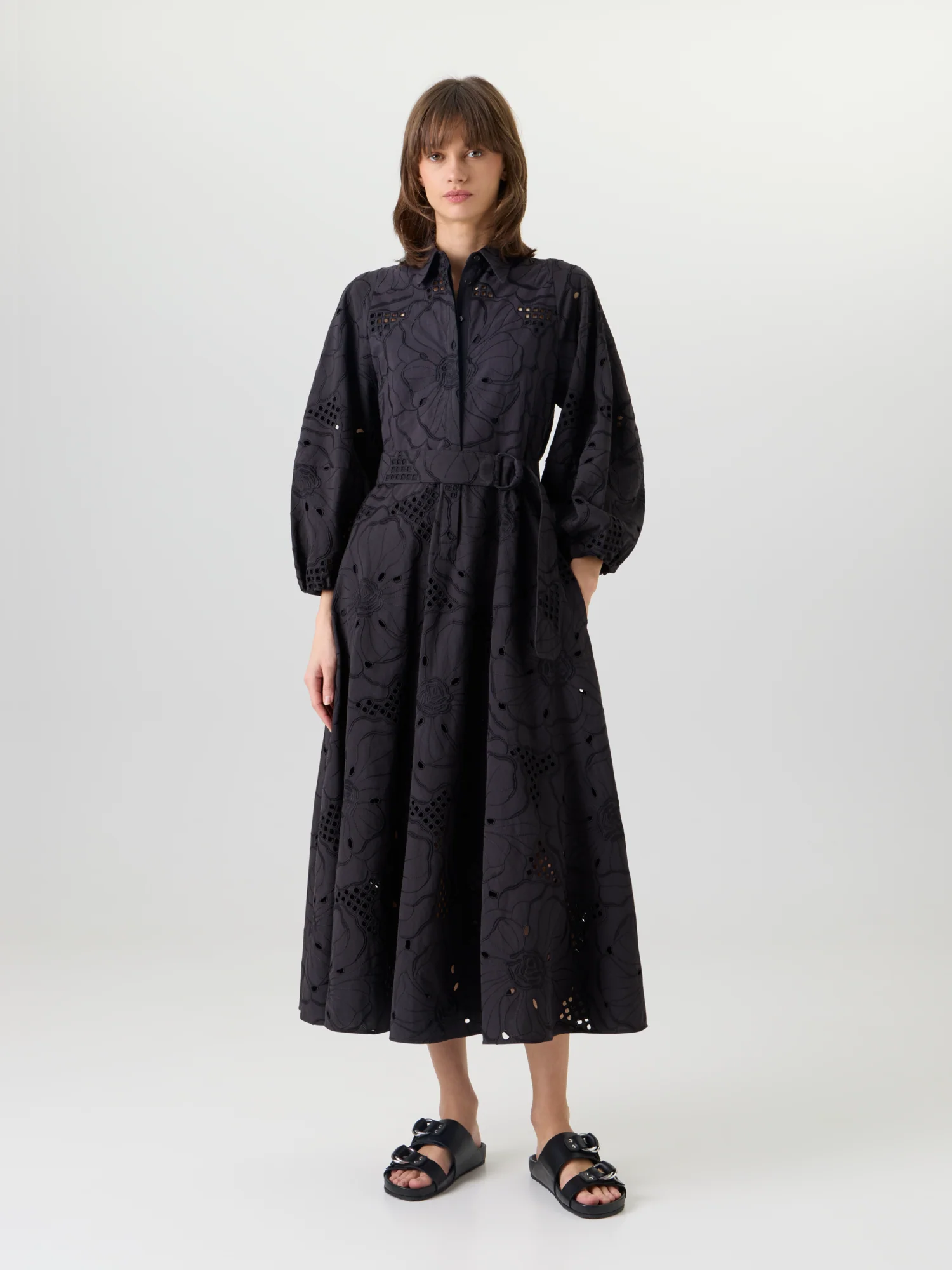 Fit-and-Flare Flower Eyelet Midi Dress - Image 2