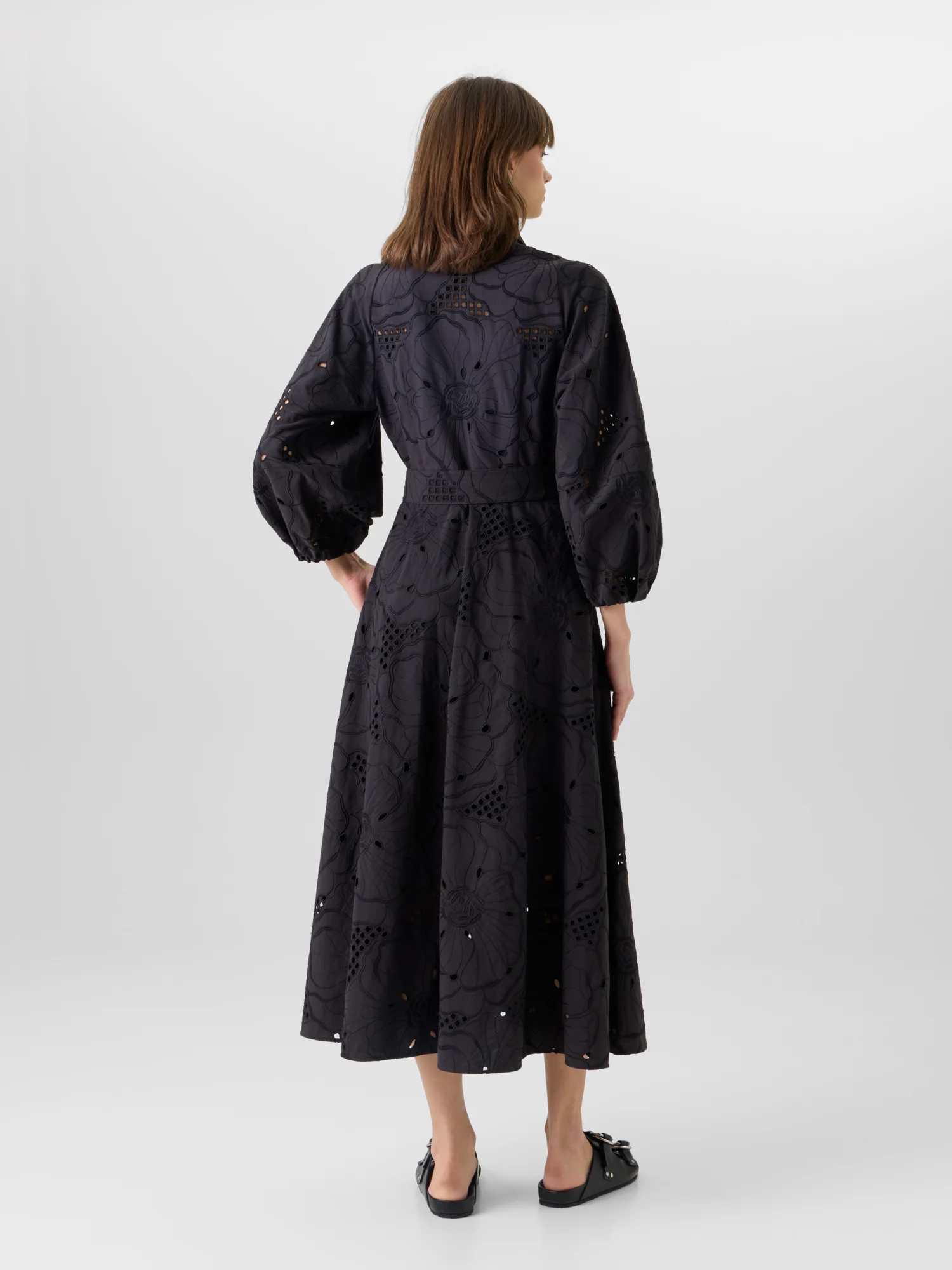 Fit-and-Flare Flower Eyelet Midi Dress - Image 6