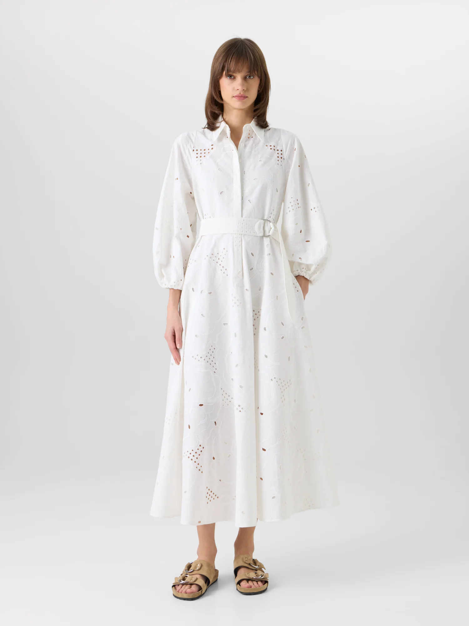 Fit-and-Flare Flower Eyelet Midi Dress - Image 2