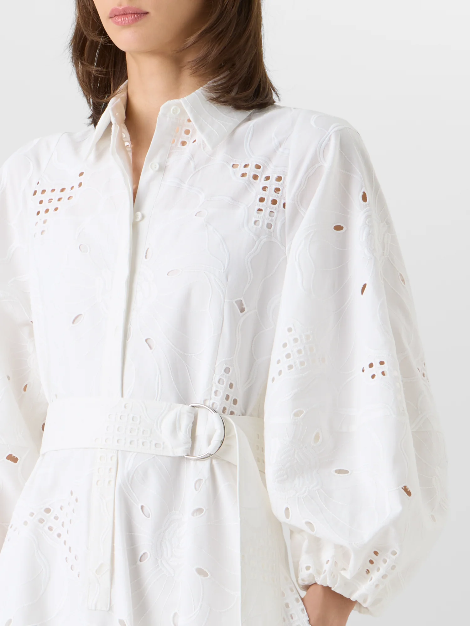 Fit-and-Flare Flower Eyelet Midi Dress - Image 4