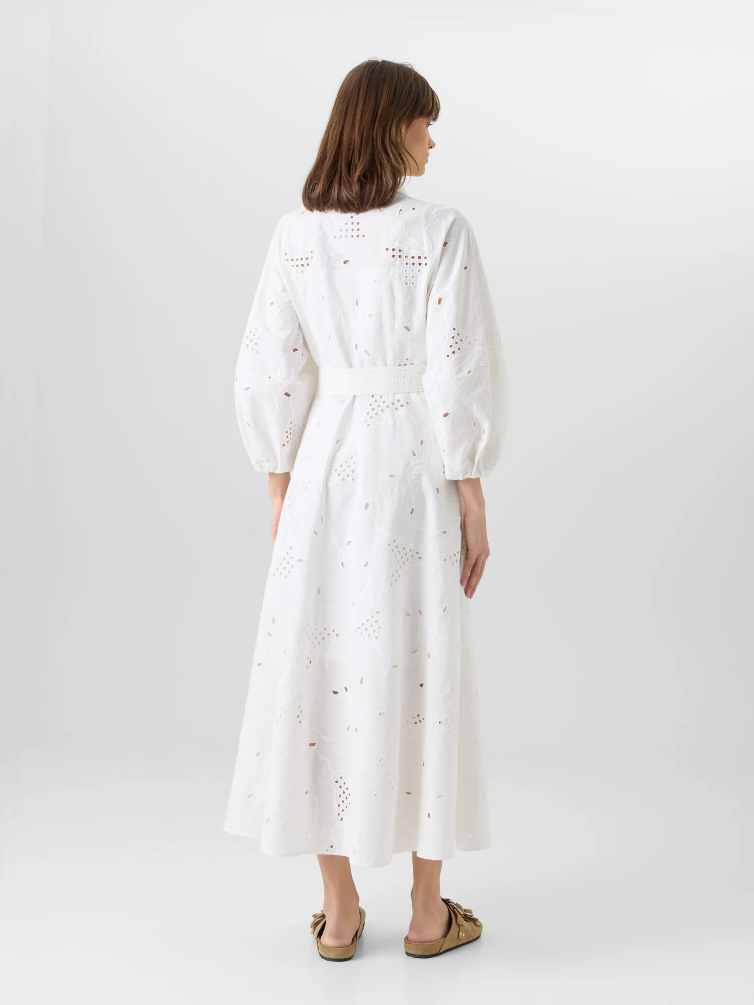 Fit-and-Flare Flower Eyelet Midi Dress - Image 7