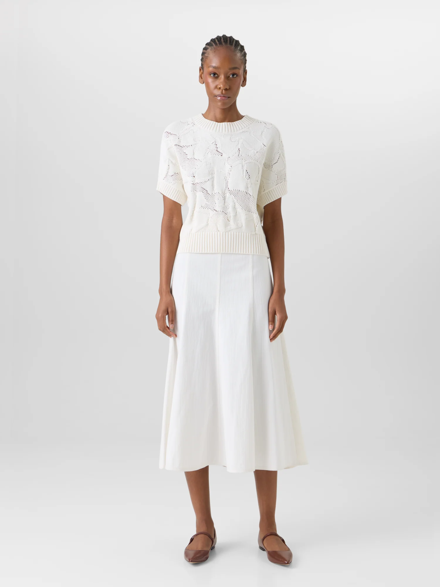 Flared Cotton-Stretch Denim Midi Skirt - Image 2
