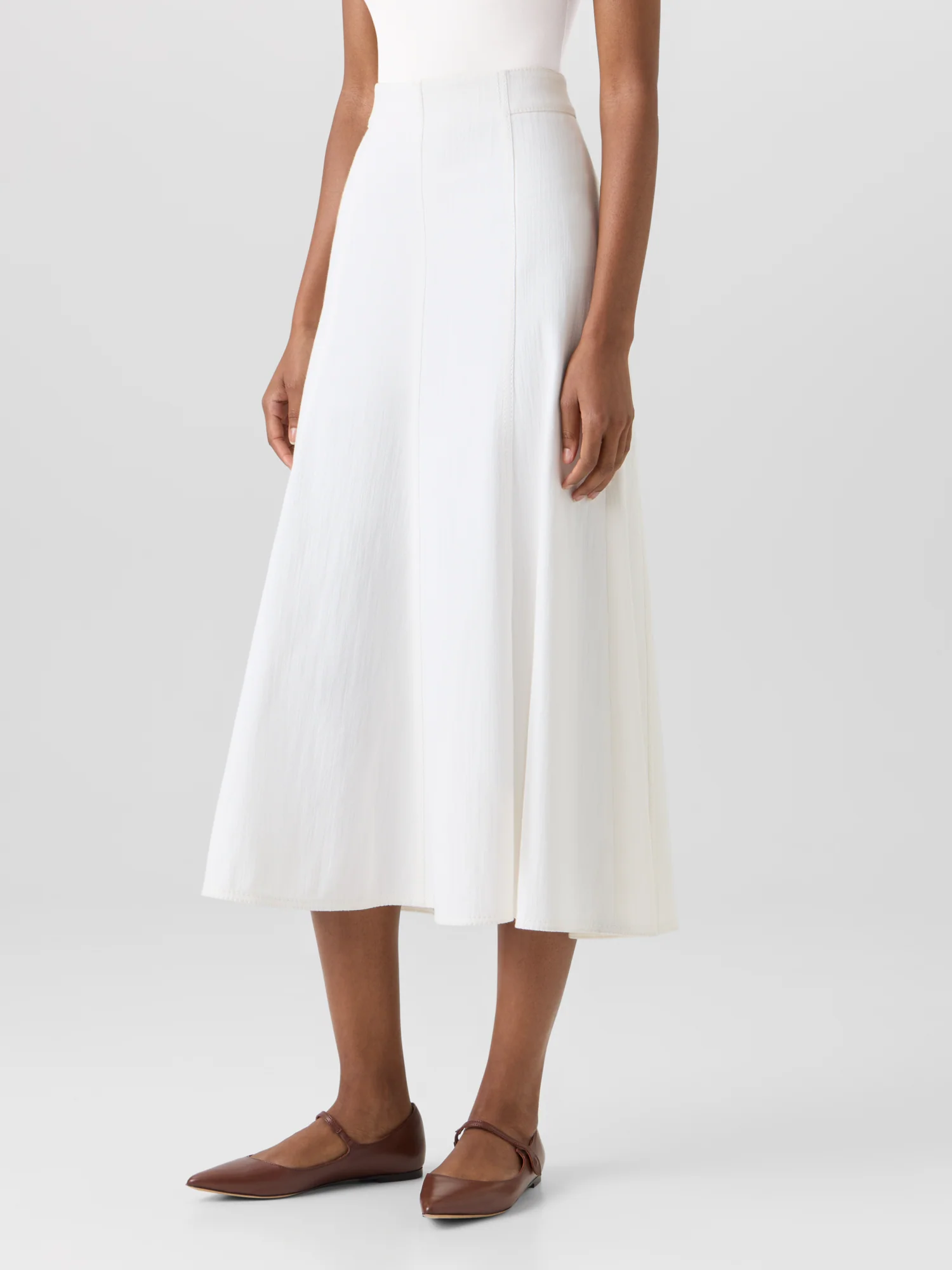 Flared Cotton-Stretch Denim Midi Skirt - Image 4