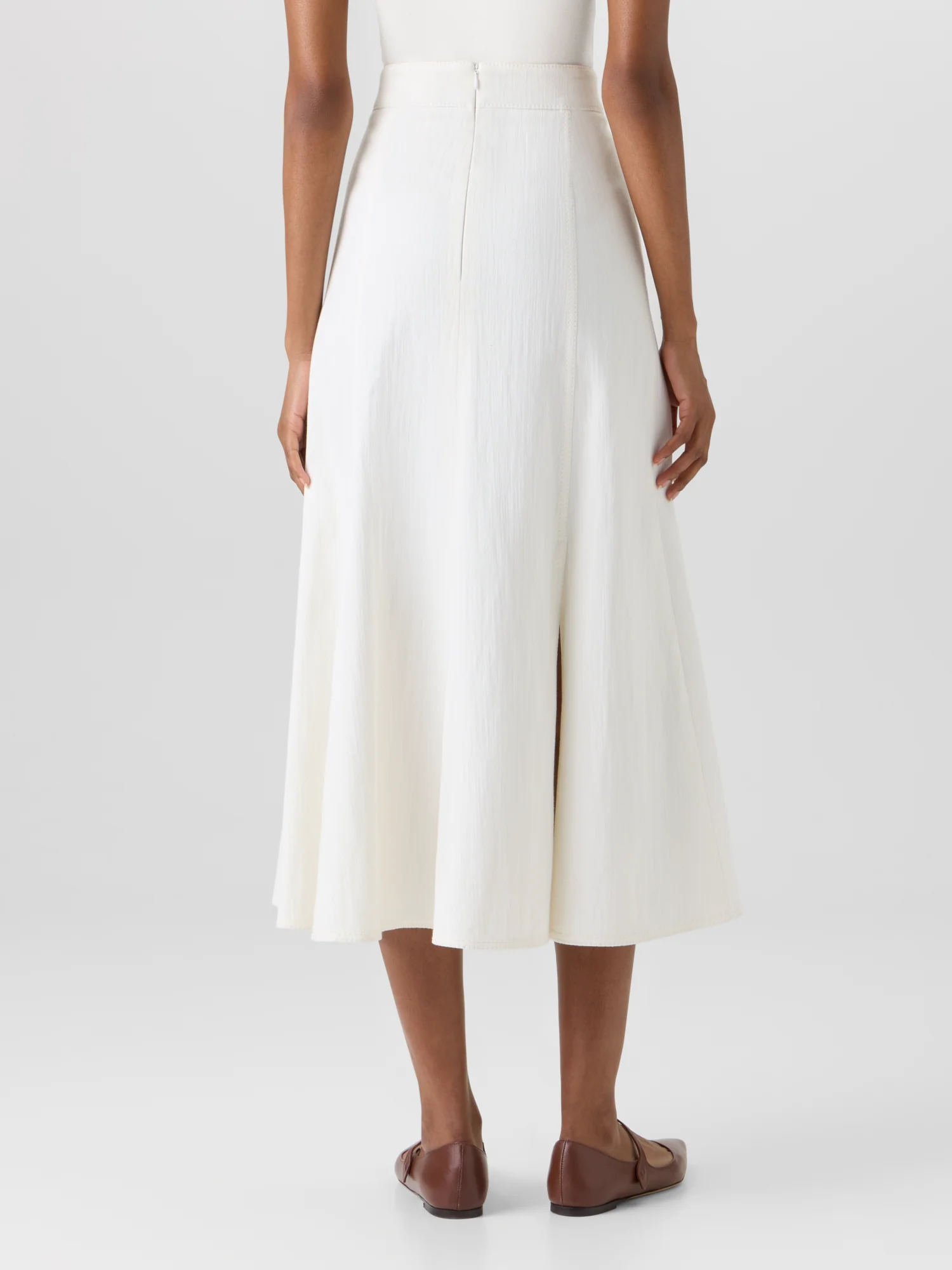 Flared Cotton-Stretch Denim Midi Skirt - Image 6