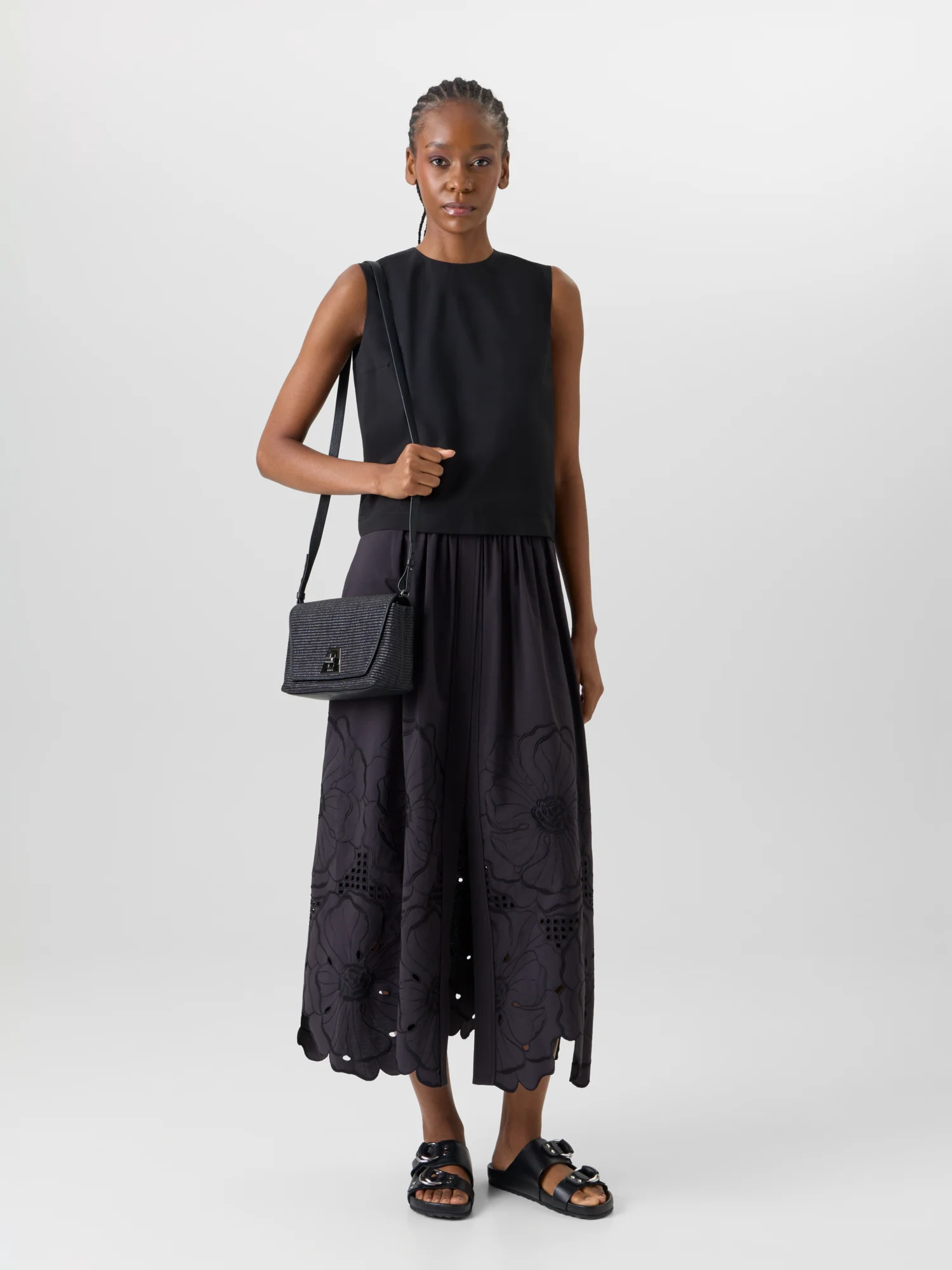 Flared Flower Eyelet Midi Skirt - Image 2