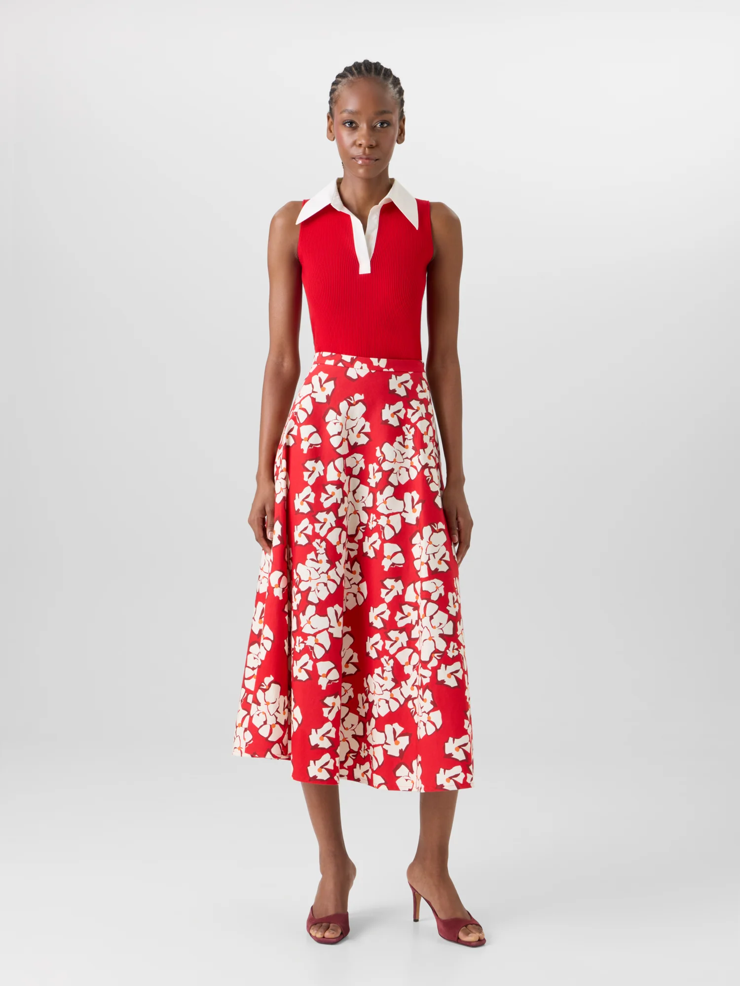 Flared Papercut Flower Midi Skirt - Image 2