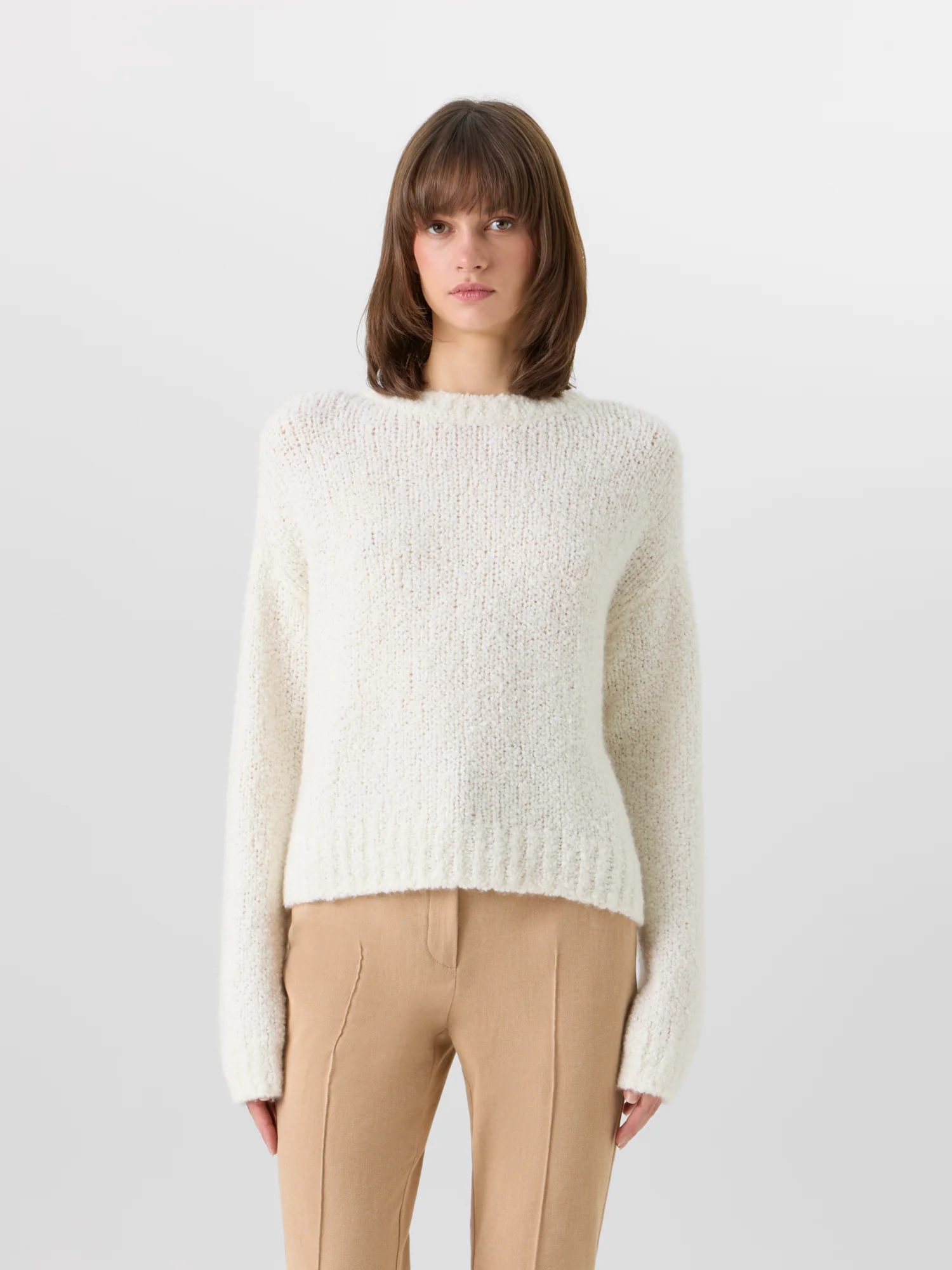 Long-Sleeve Cashmere-Silk Bouclé Knit Sweater - Image 2