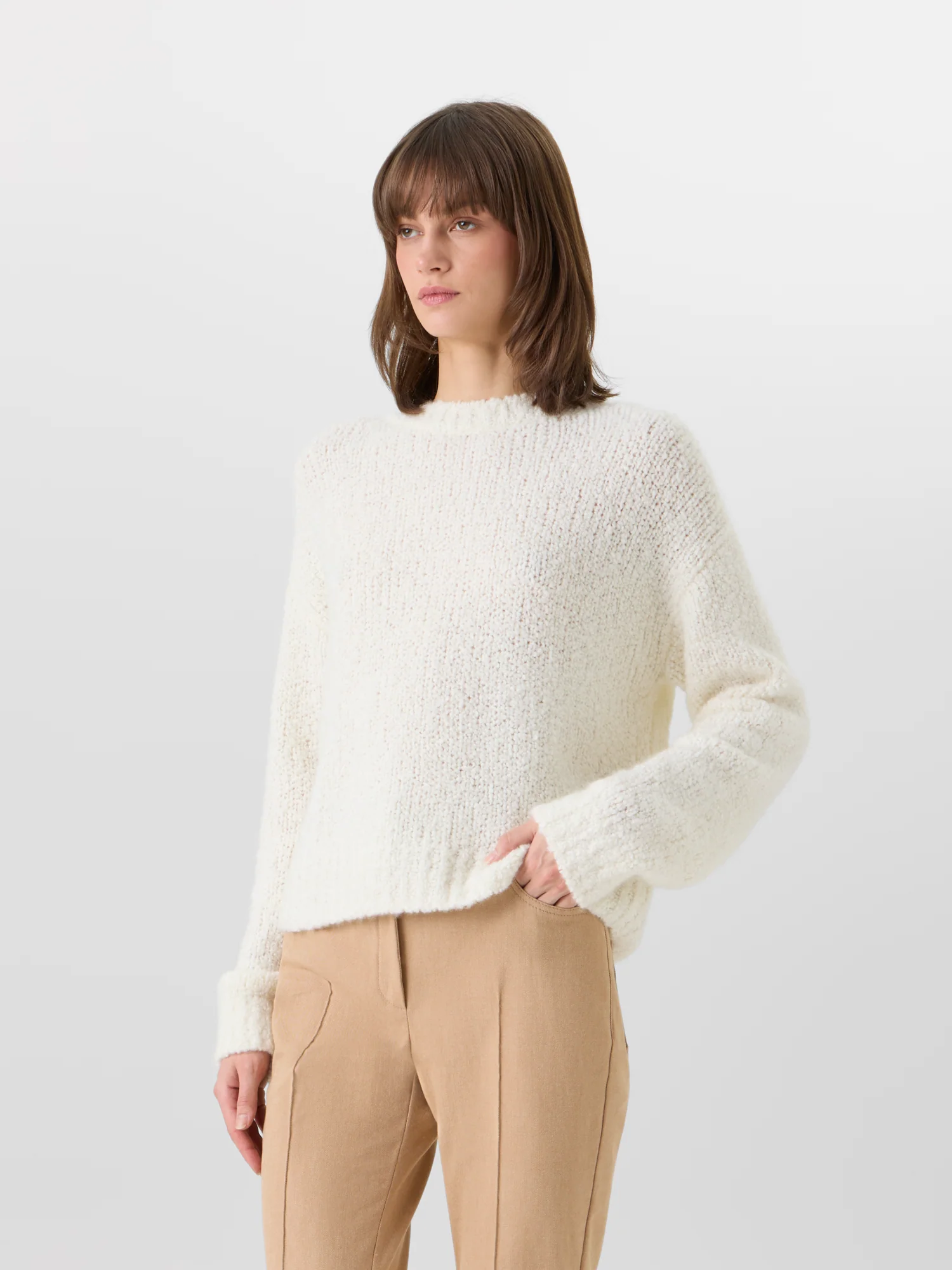 Long-Sleeve Cashmere-Silk Bouclé Knit Sweater - Image 4