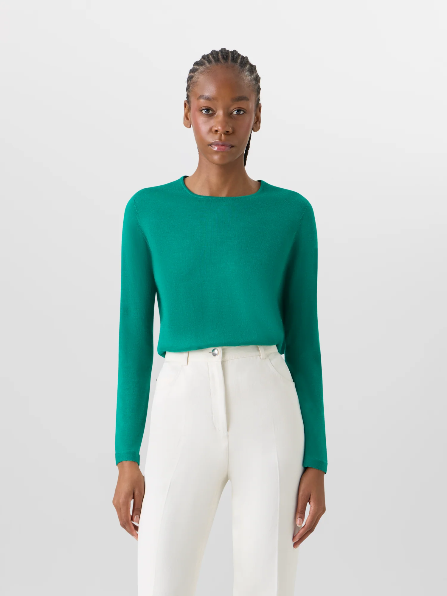 Long-Sleeve Cashmere-Silk Knit Sweater - Image 2