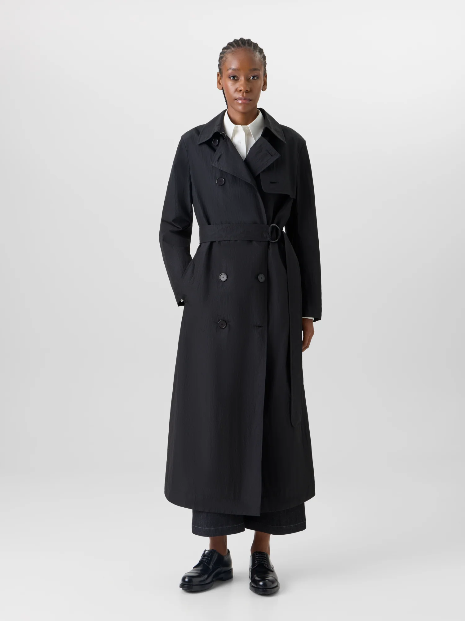 Long-Sleeve Crinkled Parachute-Taffeta Long Trench Coat - Image 2