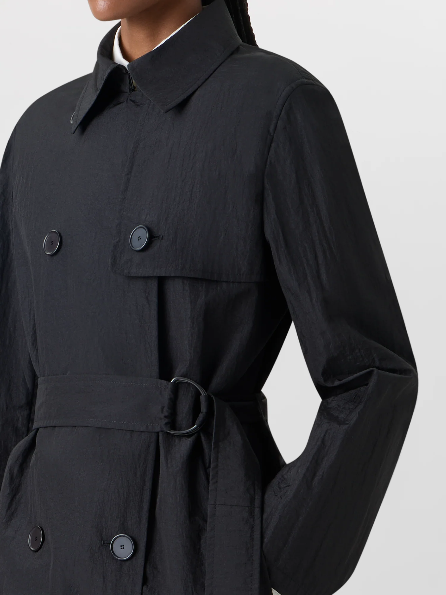Long-Sleeve Crinkled Parachute-Taffeta Long Trench Coat - Image 4