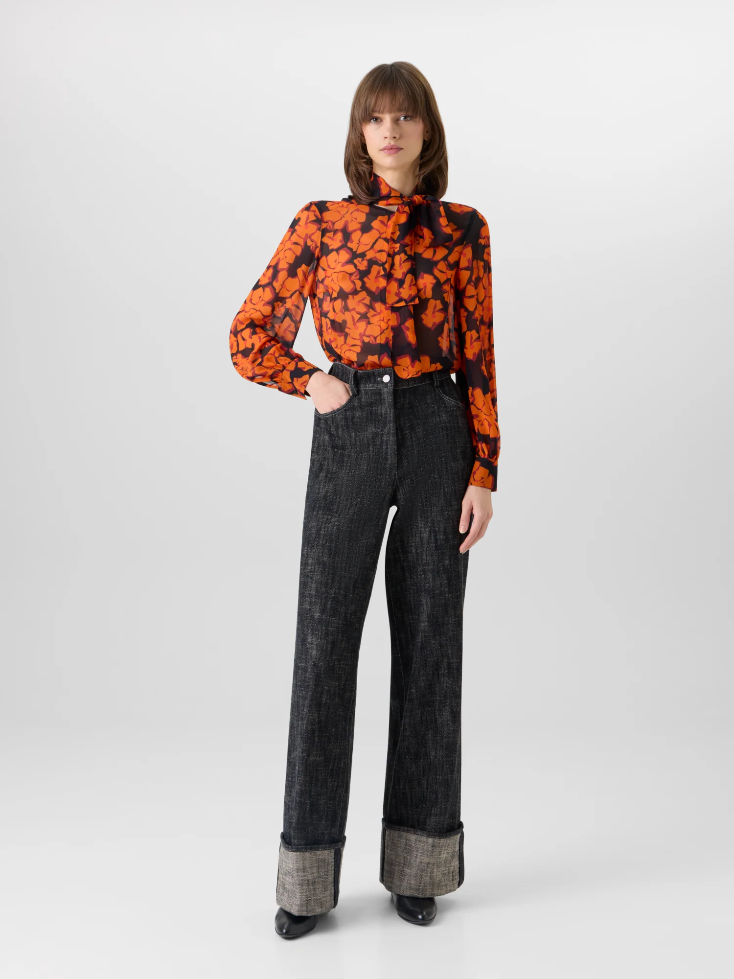 Long-Sleeve Papercut Flower Blouse - Image 2