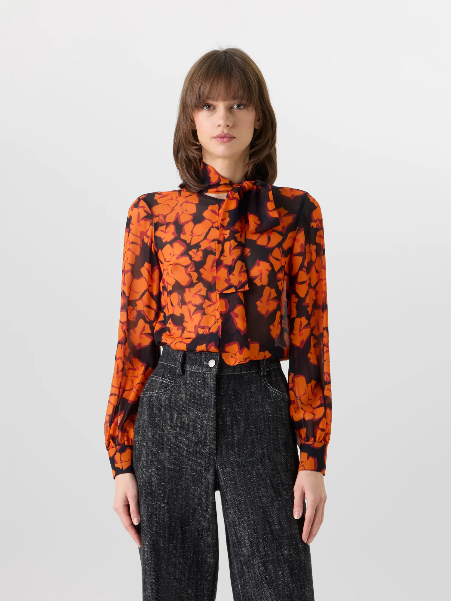 Long-Sleeve Papercut Flower Blouse - Image 4