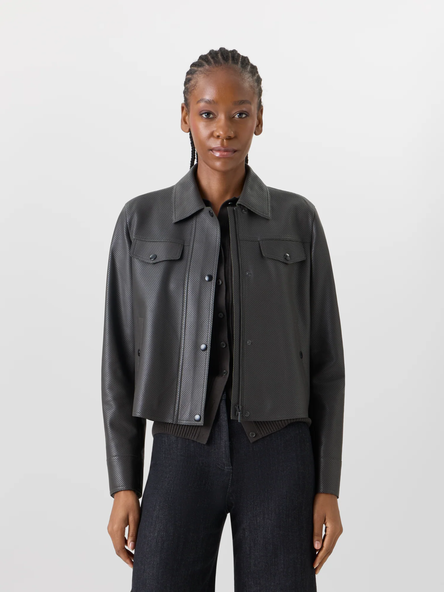 Long-Sleeve Signature Pin Dot Lamb Nappa Leather Motorbike Jacket - Image 2