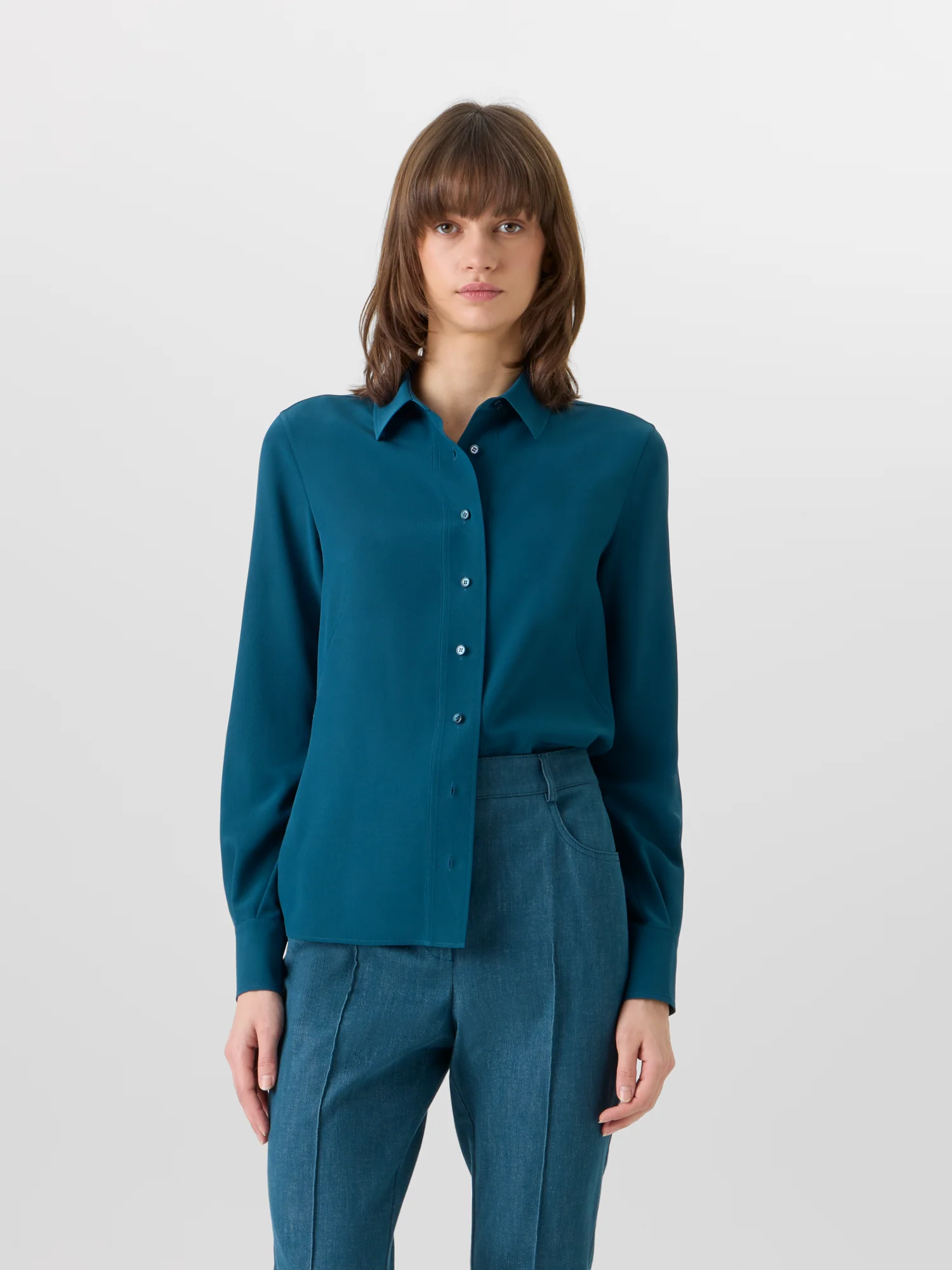 Long-Sleeve Silk Crêpe Tunic Blouse - Image 4