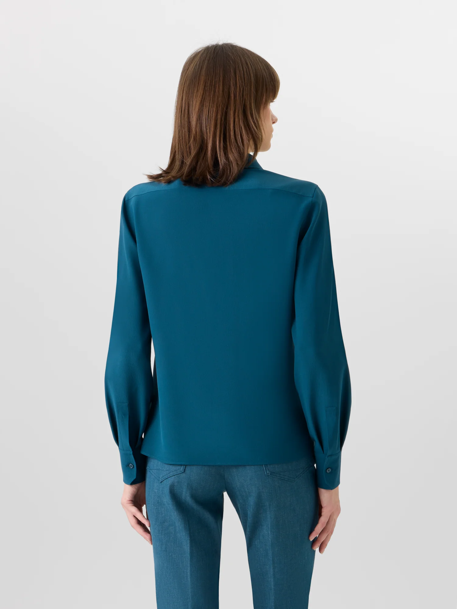 Long-Sleeve Silk Crêpe Tunic Blouse - Image 6