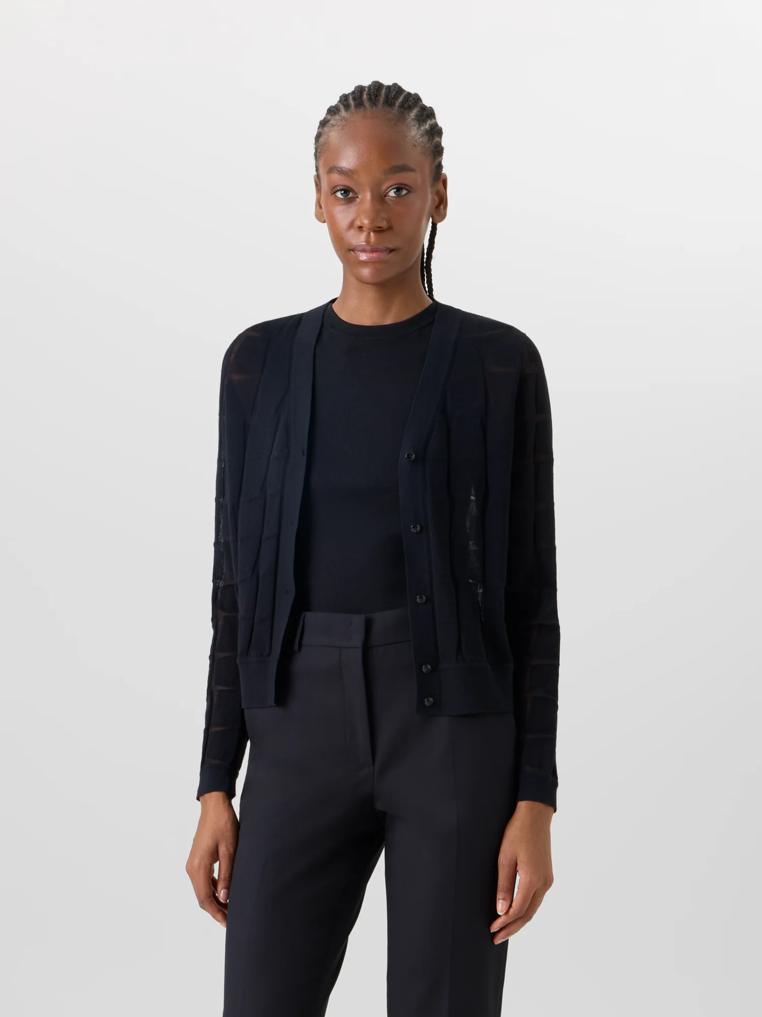 Long-Sleeve Trapezoid Jacquard Knit Cardigan - Image 2
