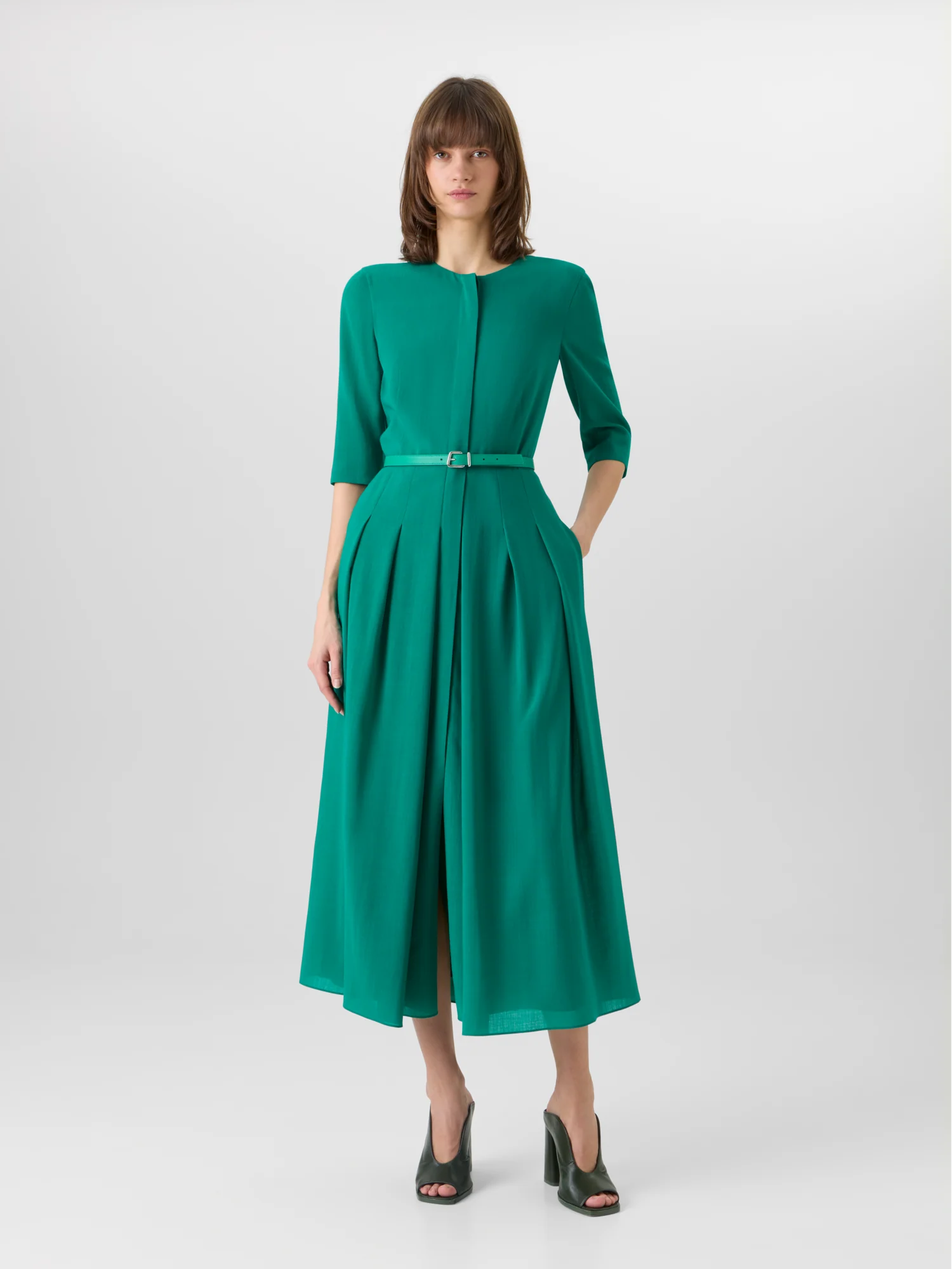 Long-Sleeve Wool Shelly Midi Dress - Image 2