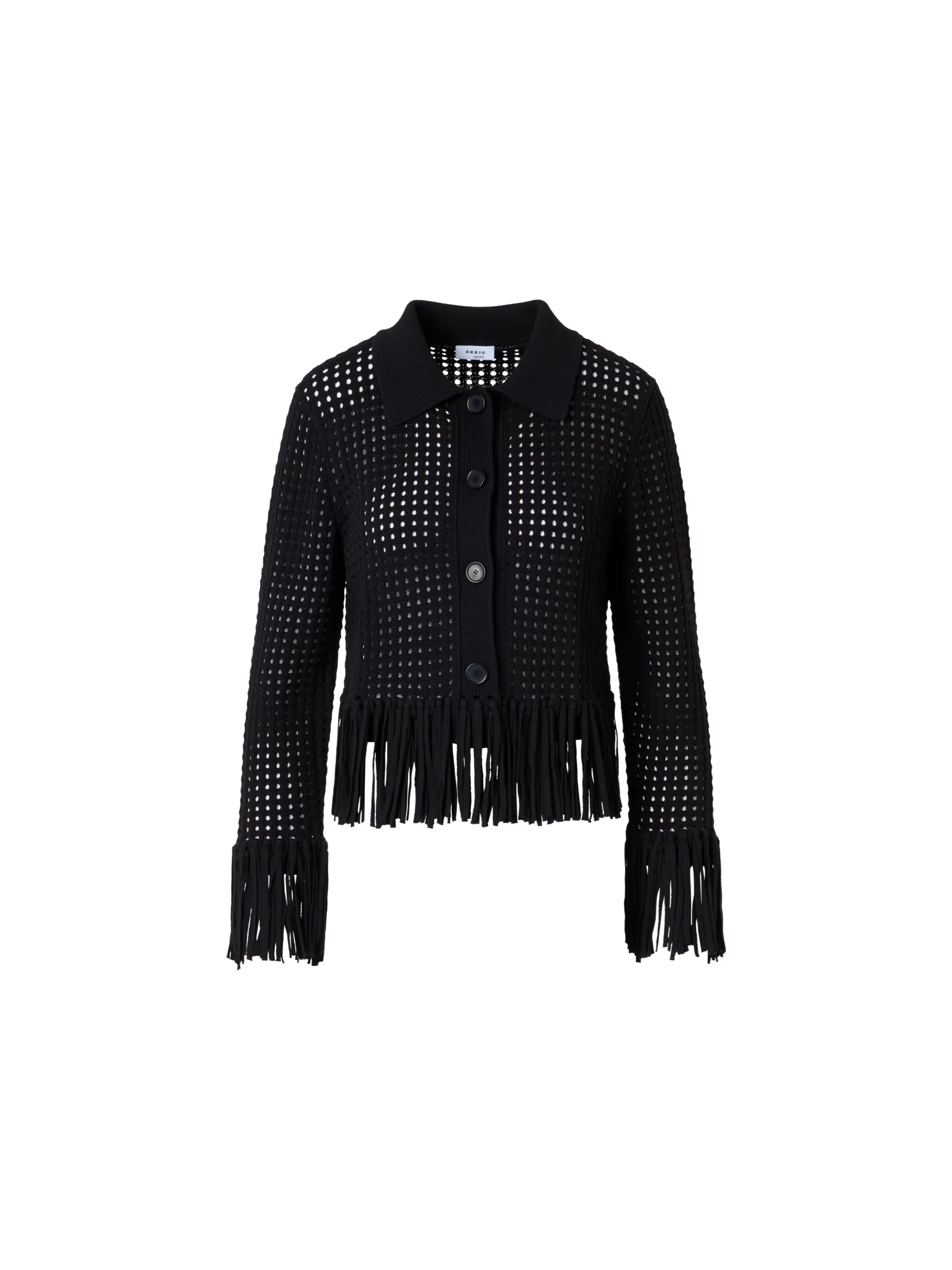 Short Long-Sleeve Chunky Cotton Mesh Knit Cardigan