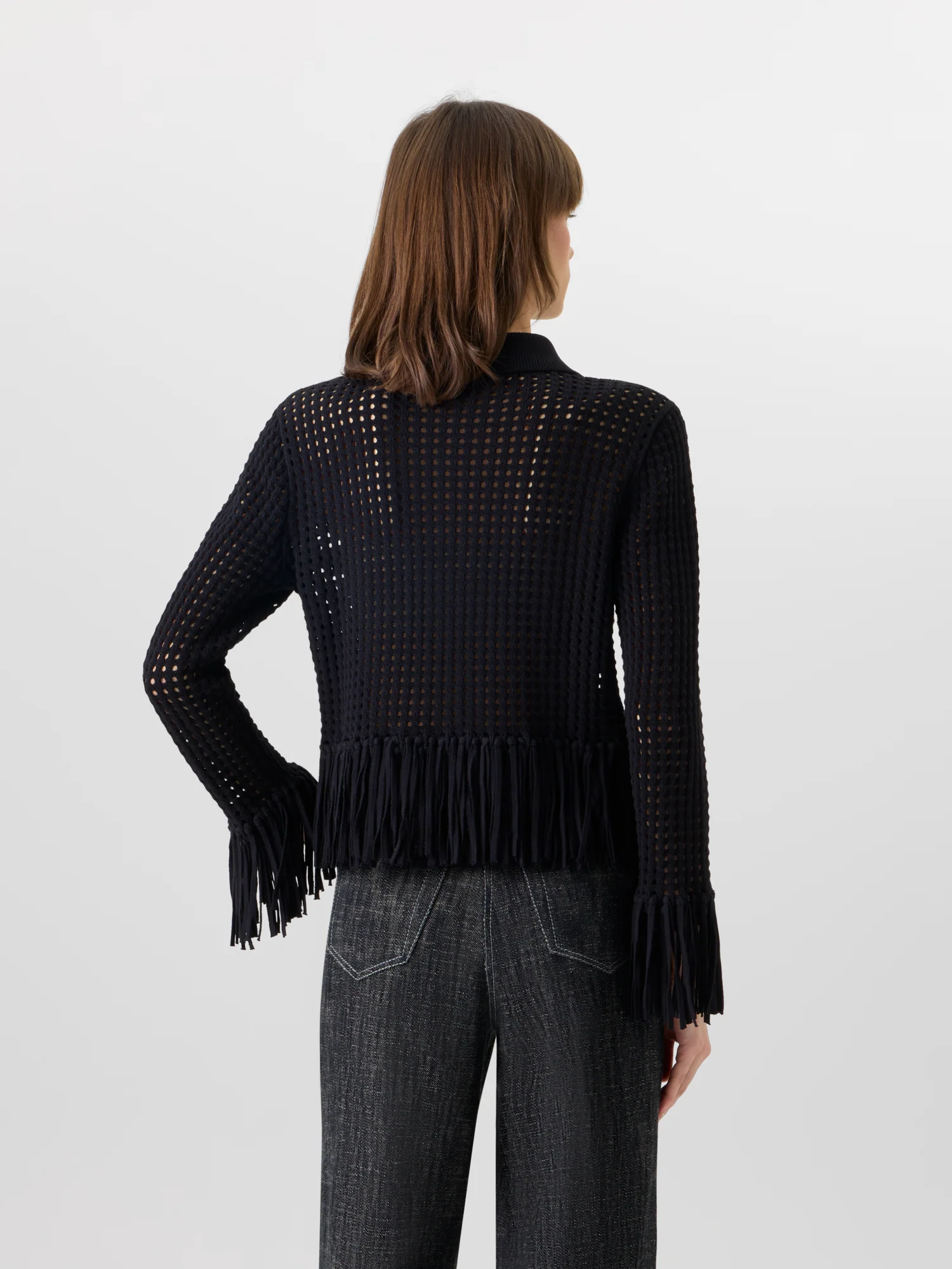 Short Long-Sleeve Chunky Cotton Mesh Knit Cardigan - Image 7
